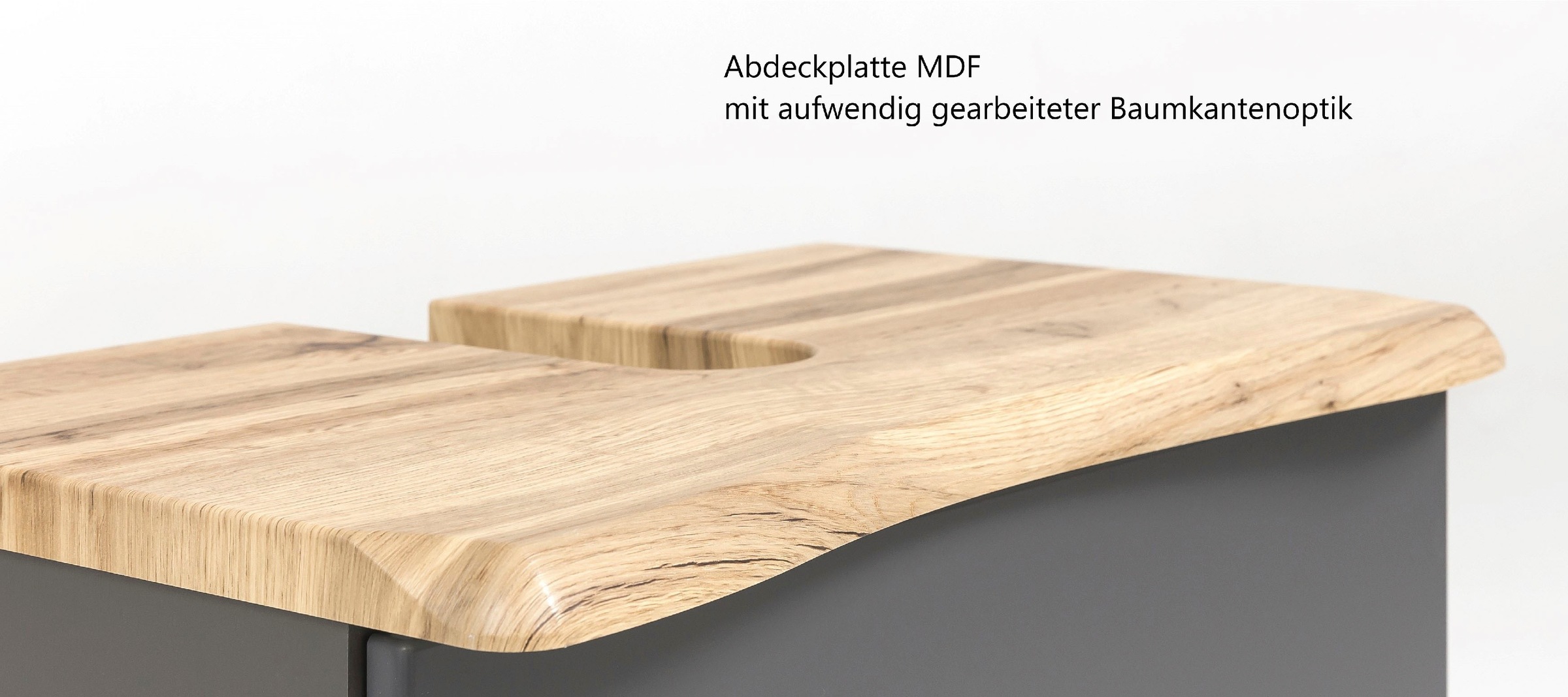 welltime Waschbeckenunterschrank »Stubach«, Bad Schrank, Abdeckplatte mit Baumkante, Breite 60 cm