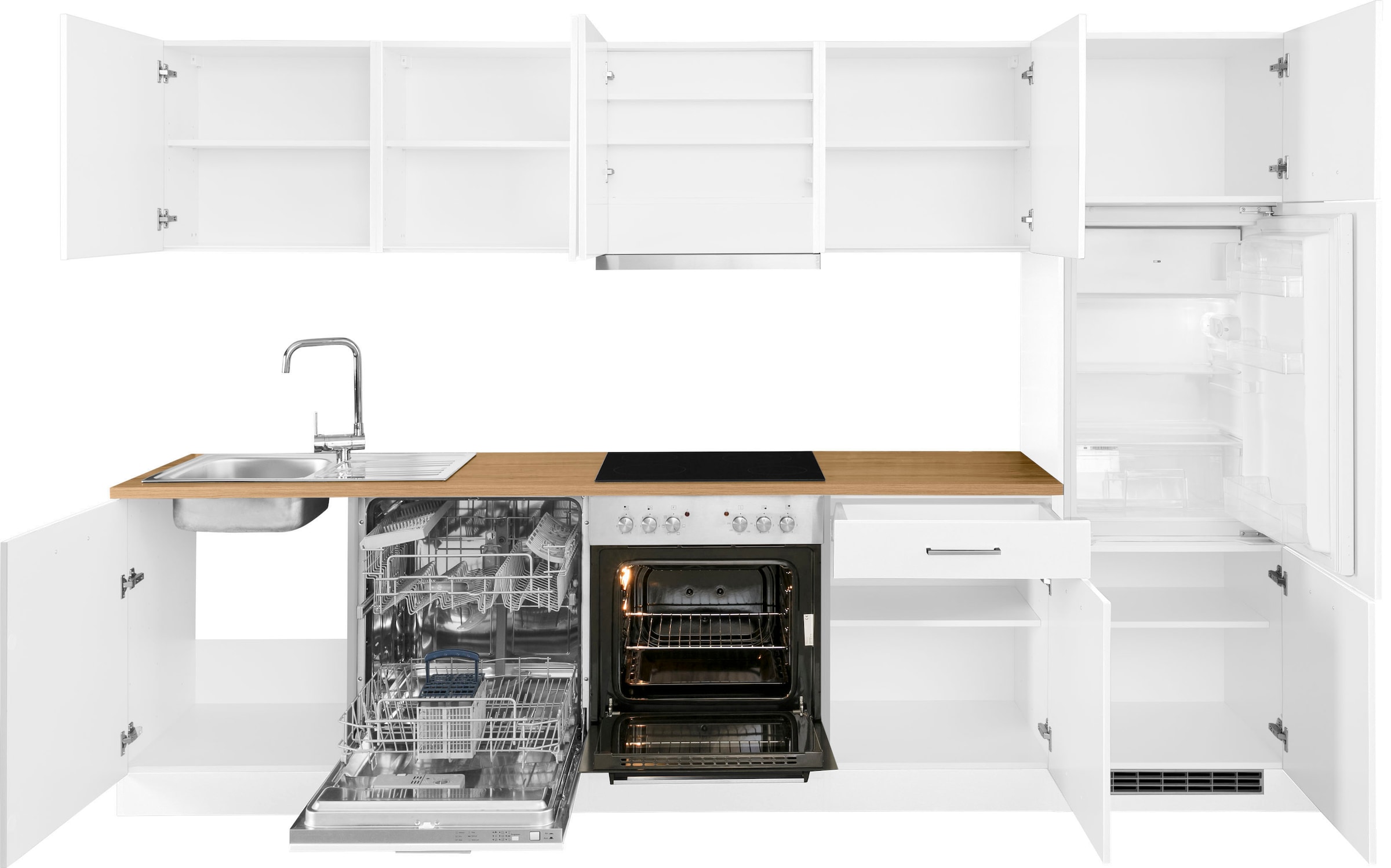 KOCHSTATION Küchenzeile »KS-Kehl«, mit E-Geräten, Breite 300 cm, inkl. Kühlschrank und Geschirrspüler