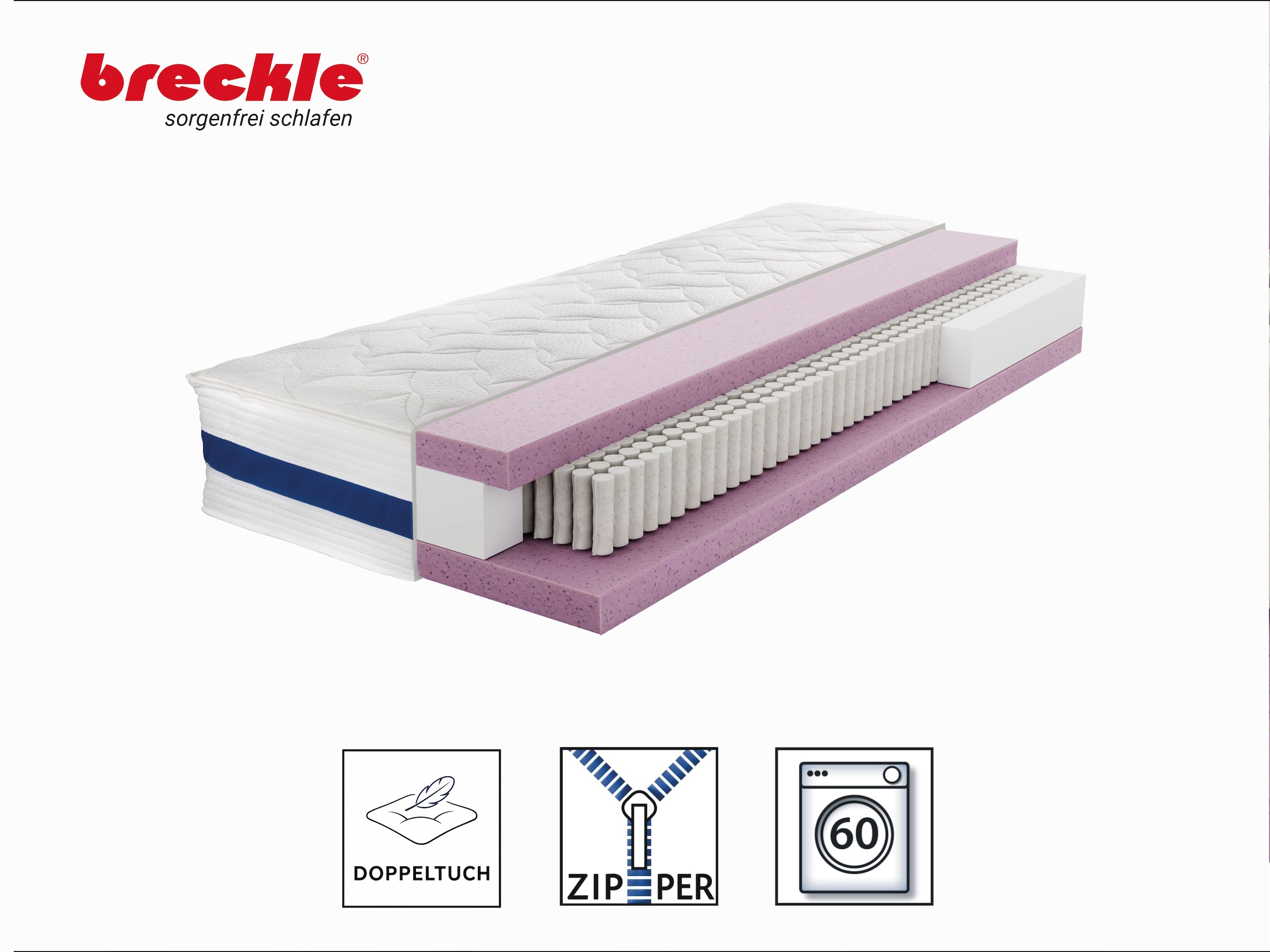 Breckle Taschenfederkernmatratze »1000 Pur, 7 Zonen Matratze 90x200 cm, 140x200 cm & weitere Größen« 25 cm hoch 1.000 Federn 1 Stk. tlg. Matratze H2/H3/H4, ergonomisch, atmungsaktiv