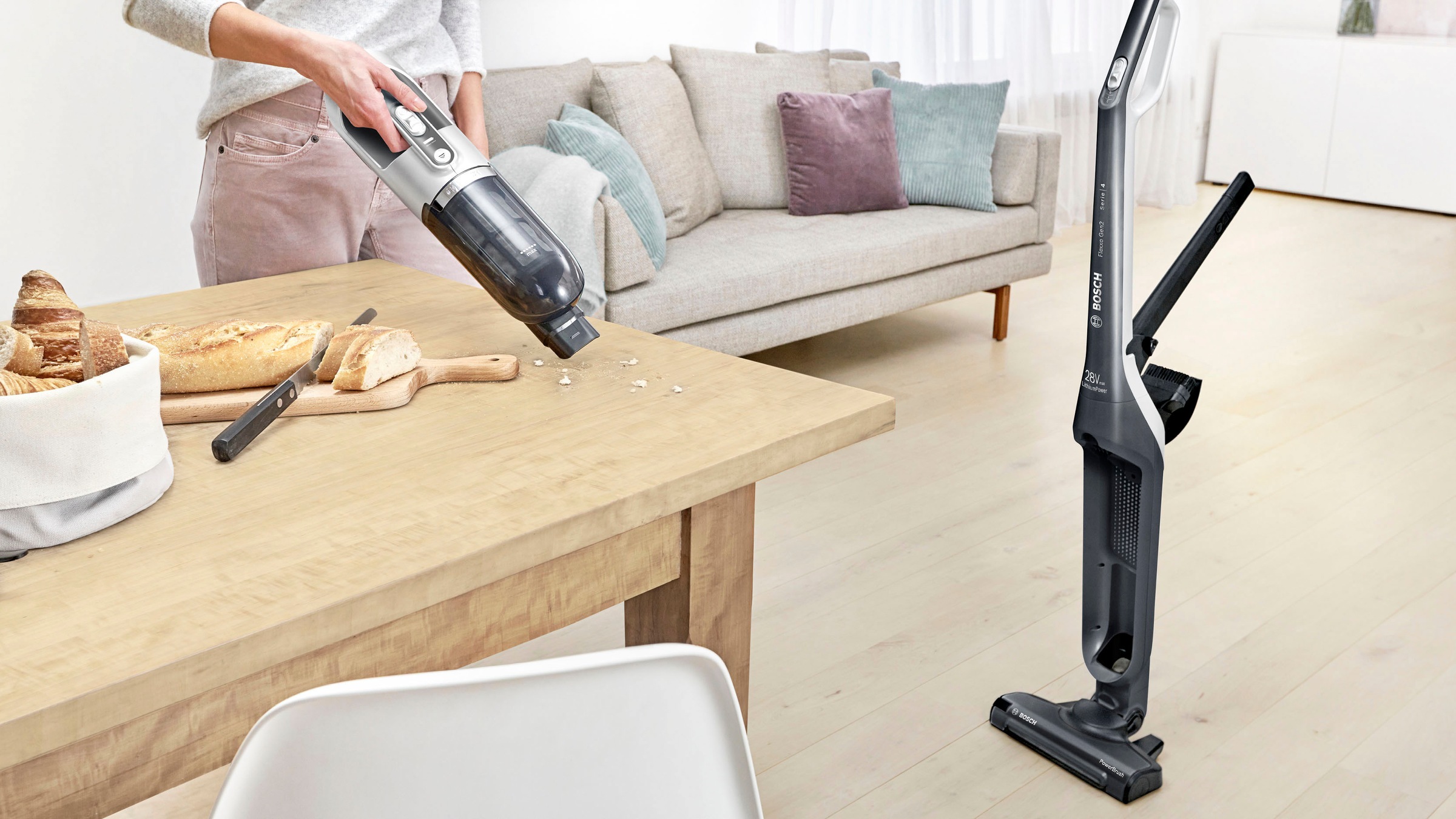 BOSCH Akku-Hand-und Stielstaubsauger »Flexxo Gen 2 Serie 4 BBH3P280«, 28 V, Power Düse mit LED, integriertes Zubehör