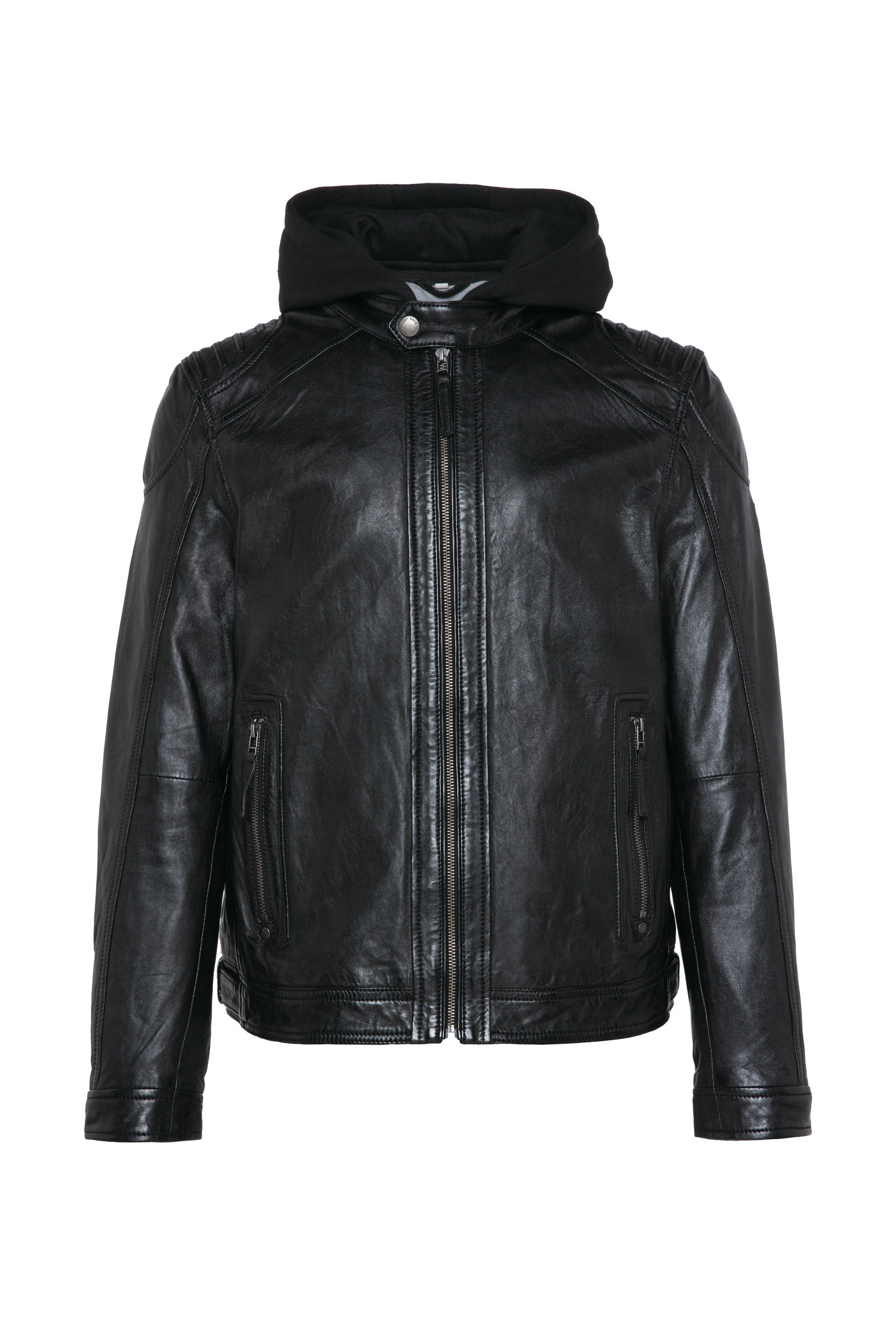 CAMP DAVID Lederjacke, mit Kapuze, mit Zipper am Ärmelende