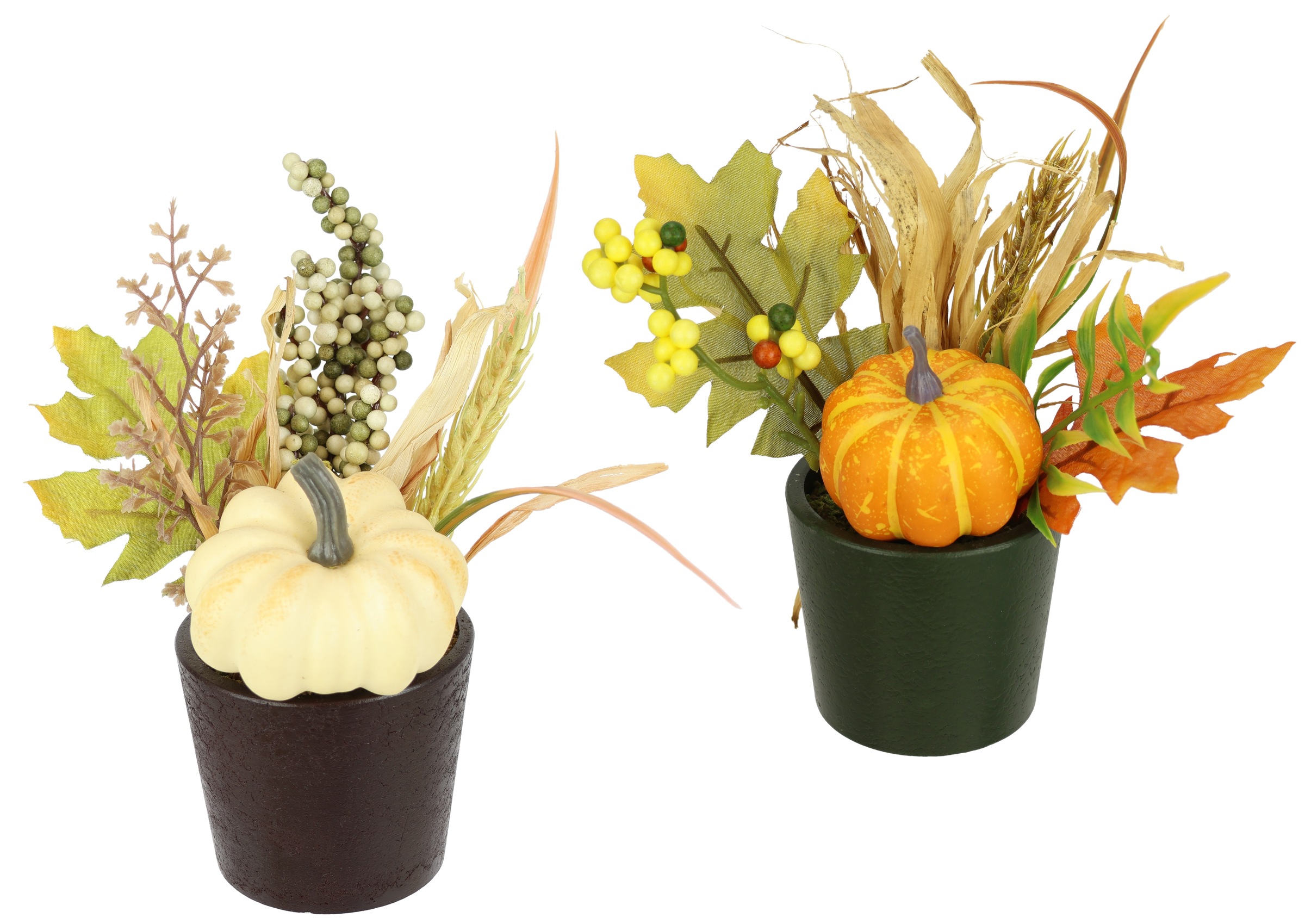 I.GE.A. Kunstblume »Gesteck Kürbis/Beeren«, 2er Set im Topf Herbstlaub Dekoblume Herbst-Deko Herbstblume Gesteck