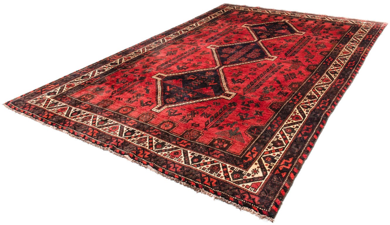 Wollteppich „Shiraz Medaillon Rosso 318 x 206 cm“, rechteckig, Unikat mit Zertifikat Rot 10 mm B/L: 206 cm x 318 cm – 10 mm