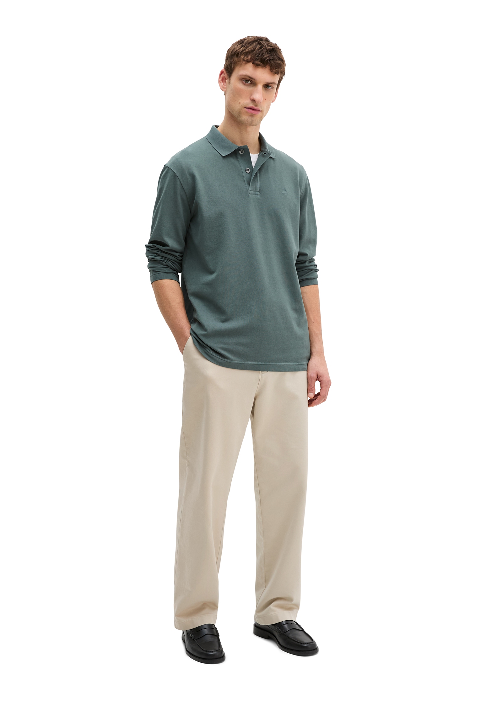 Marc O'Polo Langarm-Poloshirt Piqué regular fit aus Bio-Baumwolle mit Elasthan