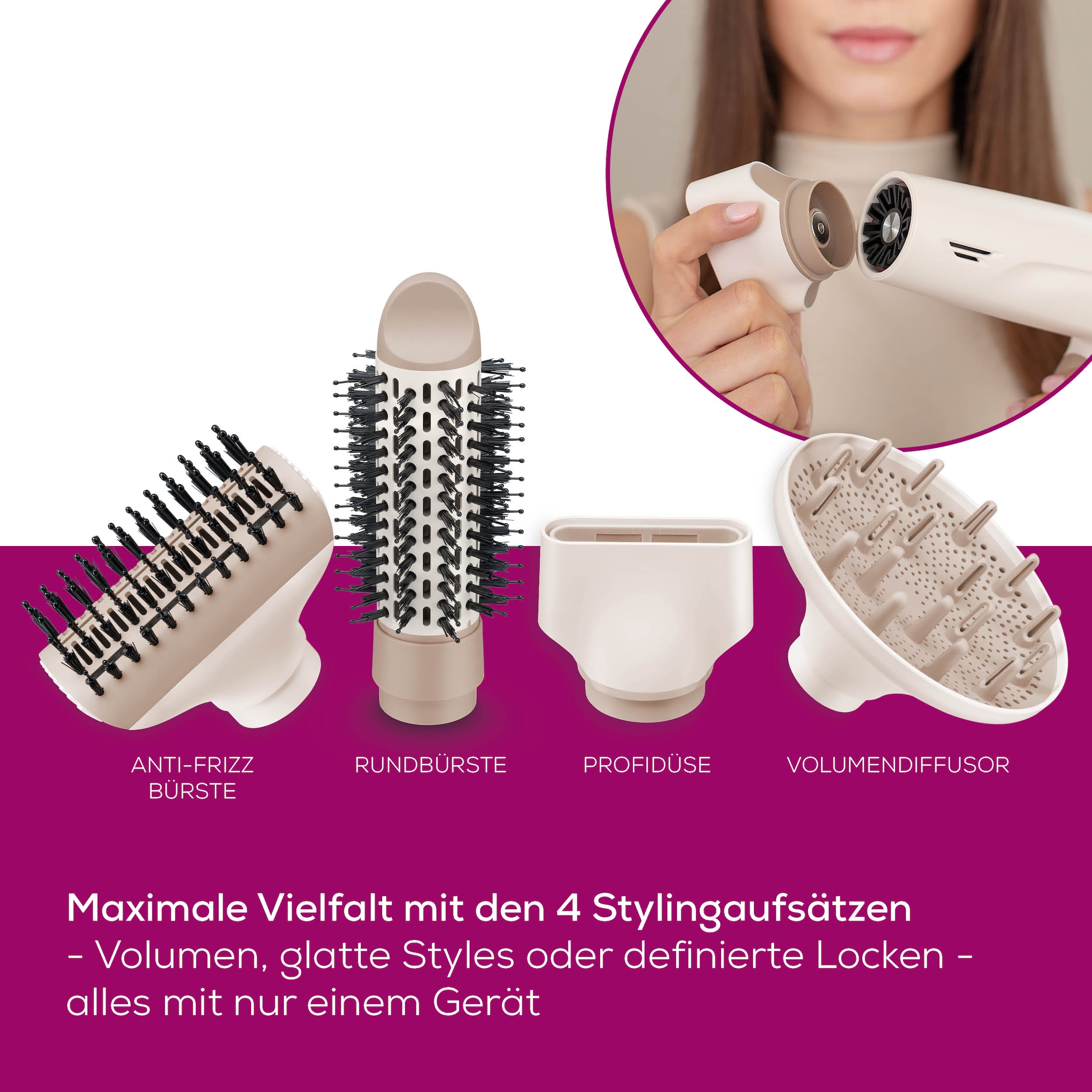 BEURER Ionic-Haartrockner »HC 150, leistungsstark mit Ionenfunktion & EasyClick Aufsätzen«, 1600 W, 4 Aufsätze, Mit 3 Temperaturstufen und magnetischen Aufsätzen zum Wechseln