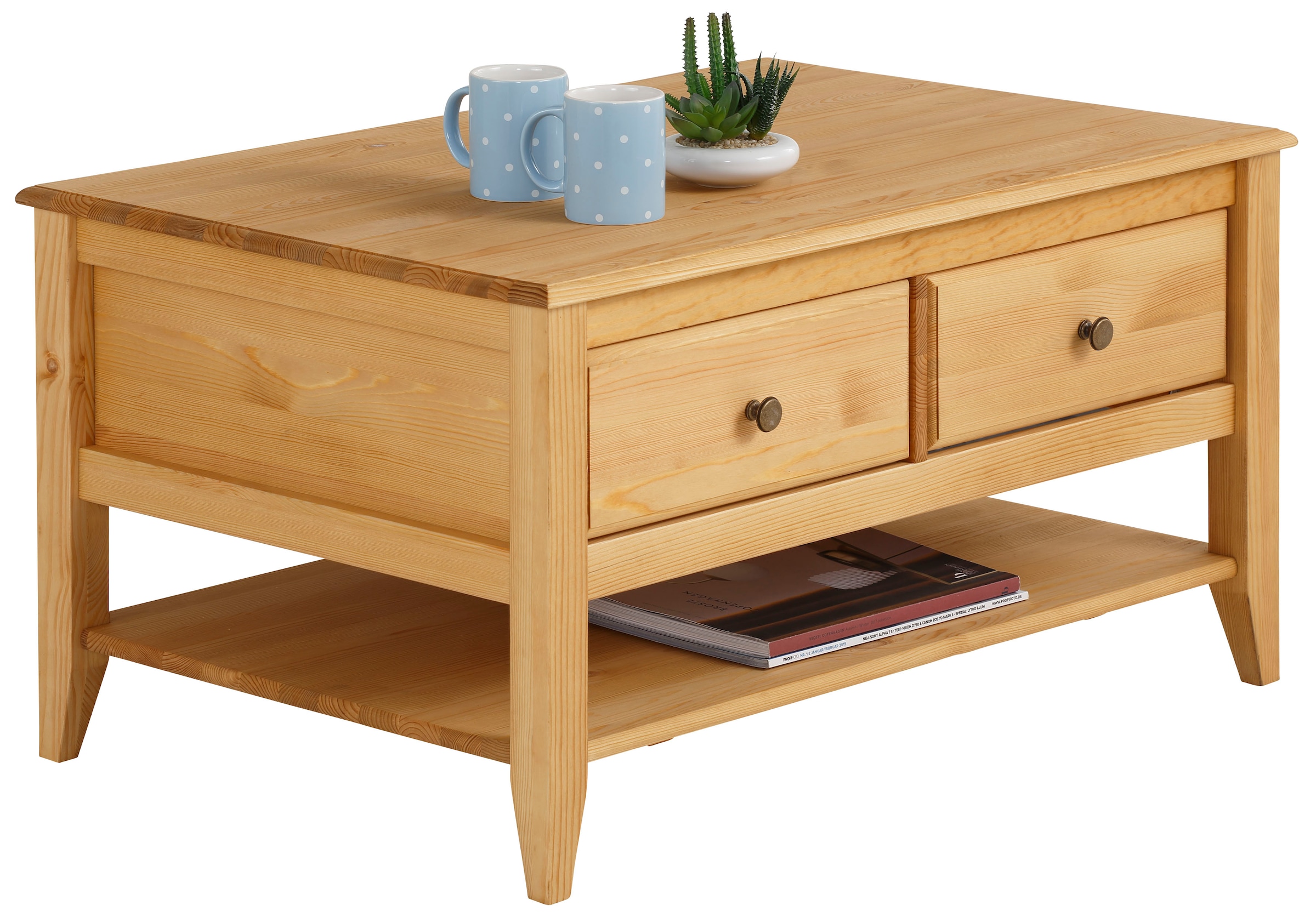 Home affaire Couchtisch »Leonis«, Breite 89 cm, mit Schubladen und Ablageboden, aus massiver Kiefer