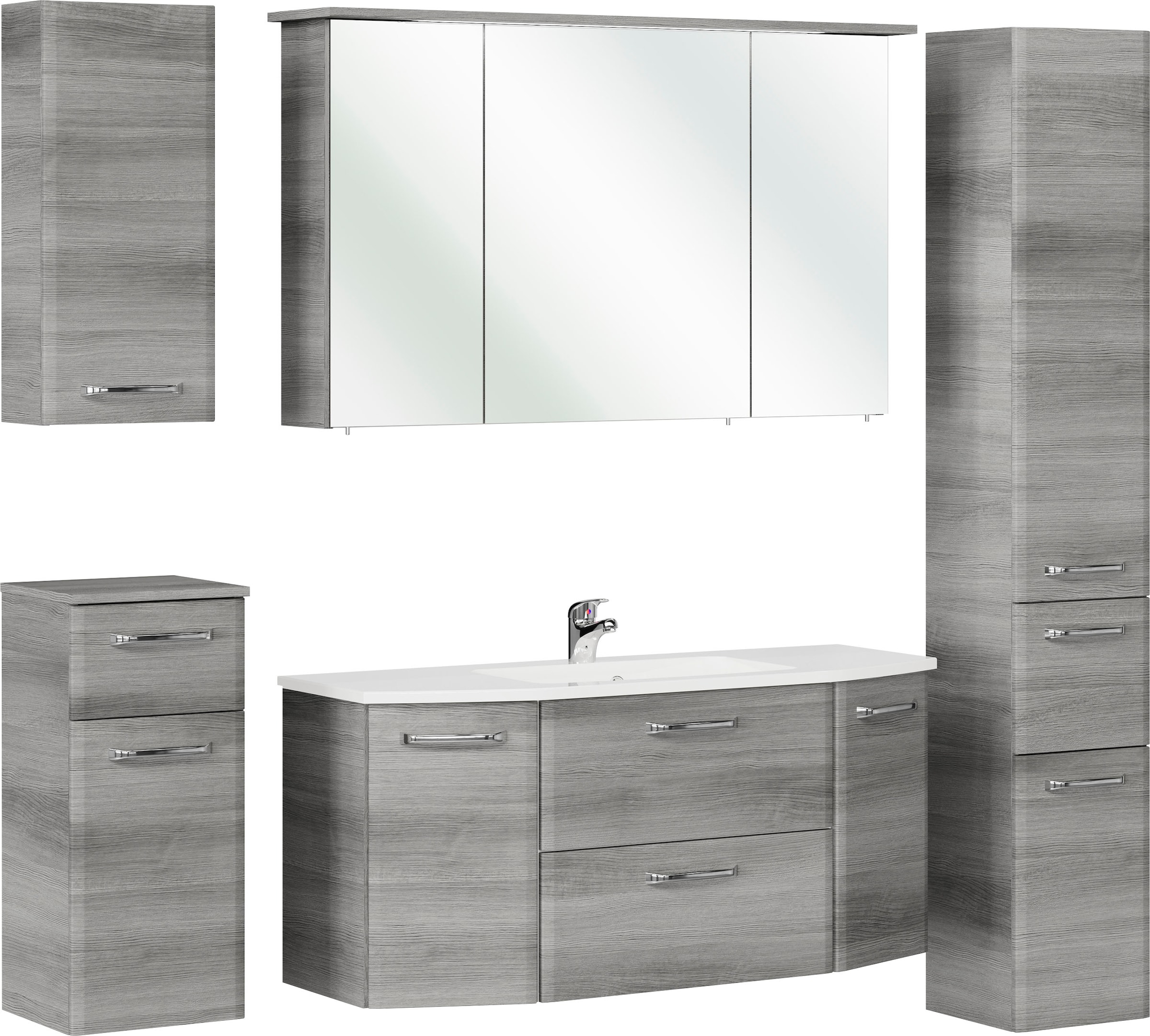 Saphir Badmöbel-Set »Quickset 5-teilig, Mineralmarmor-Waschtisch und LED-Spiegelschrank« 6 Stk. tlg.