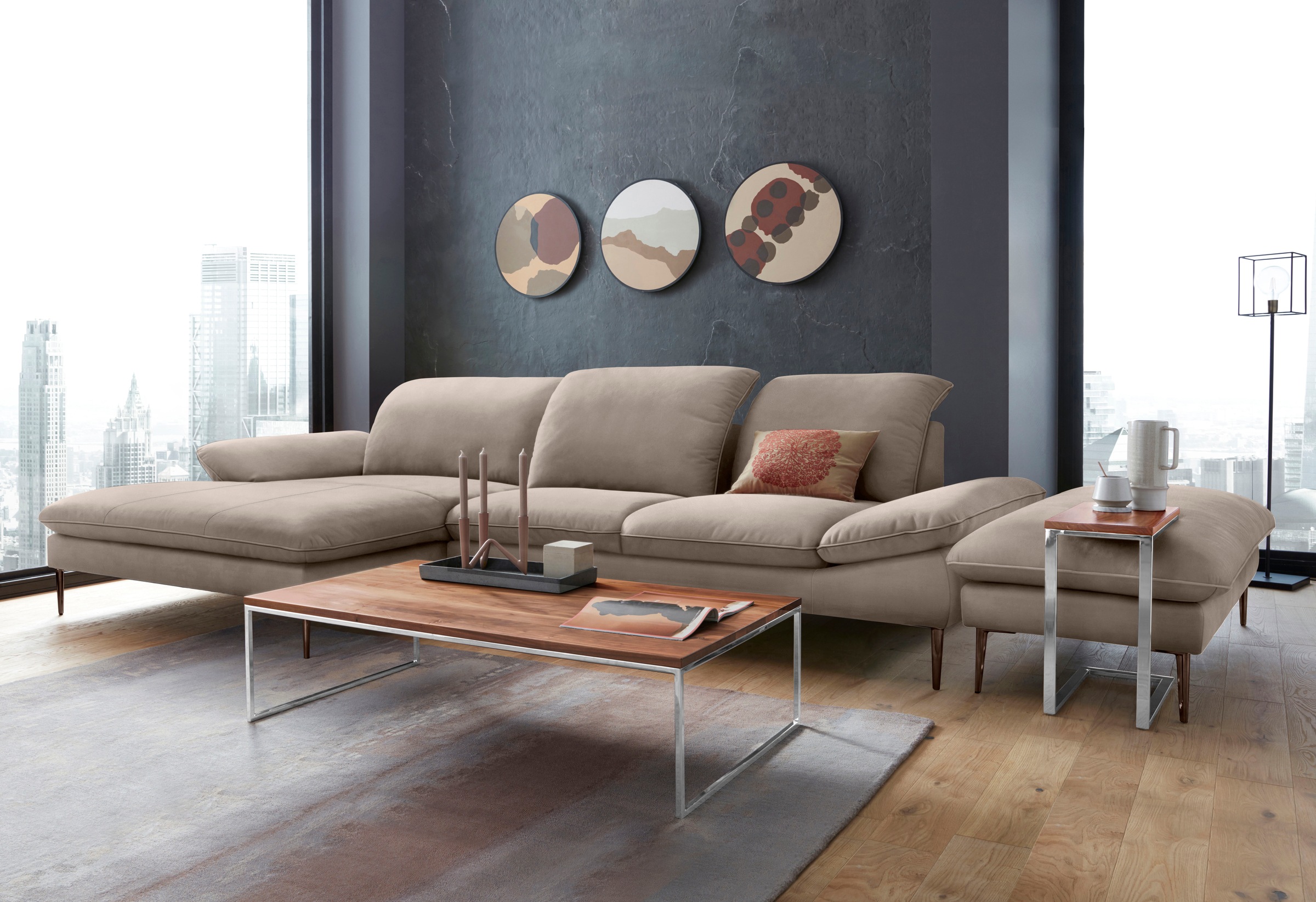 W.SCHILLIG Ecksofa »enjoy&MORE, Designsofa, bequem, elegant und zeitlos, L-Form«, Sitztiefenverstellung, Füße bronze pulverbeschichtet, Breite 340 cm