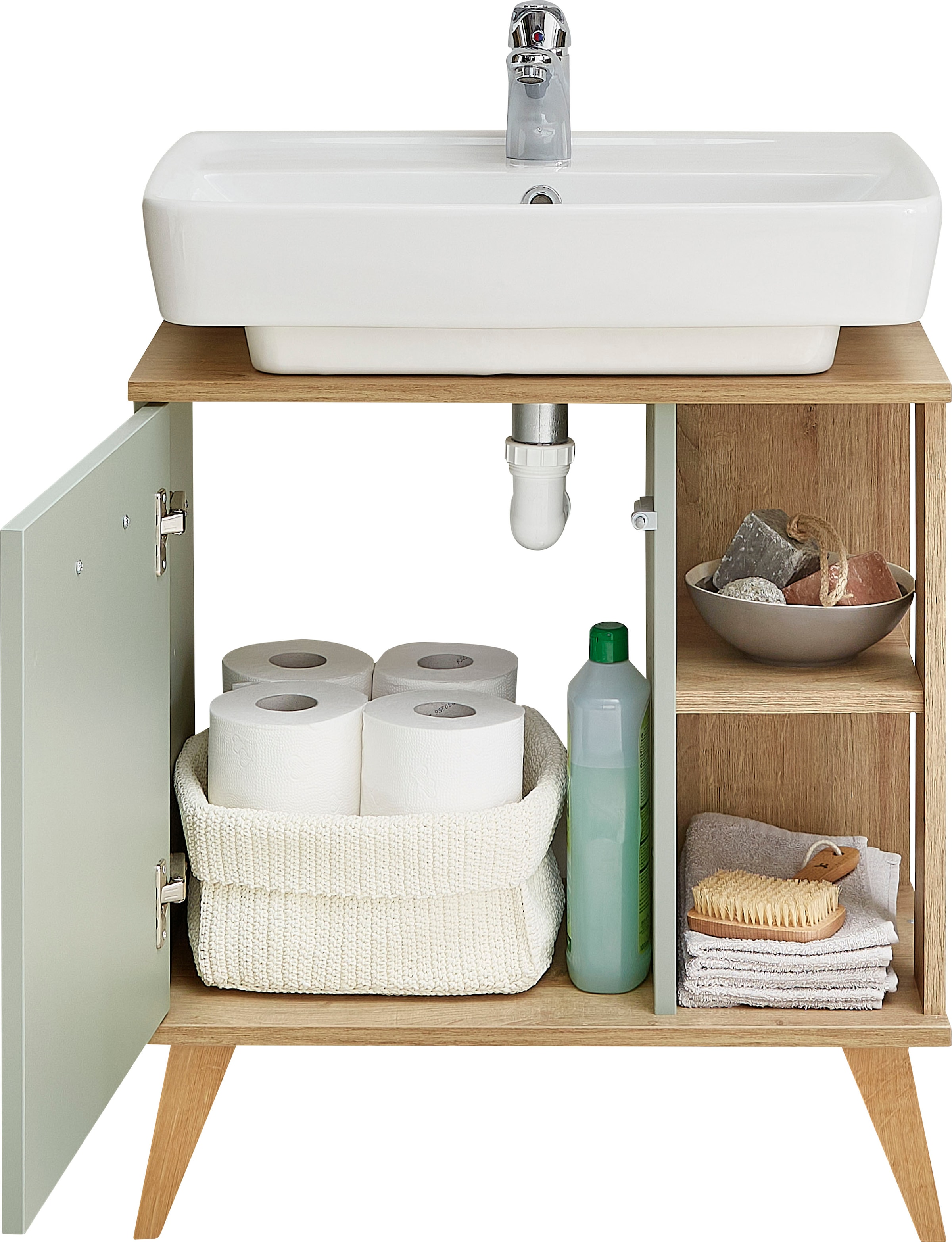 PELIPAL Waschbeckenunterschrank »Quickset 963«, Breite 60 cm, seitliche  offenes Regal, Holzgriff, Türdämpfer online kaufen