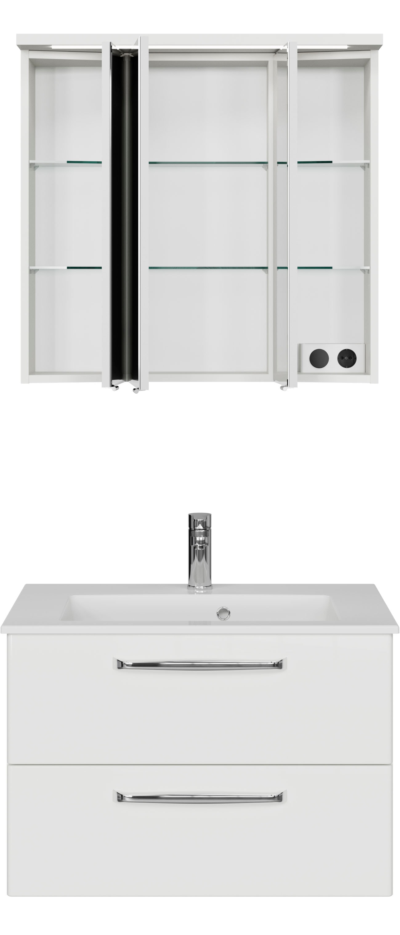 Saphir Badmöbel-Set »Trentino 2-teilig Mineralmarmor-Waschtisch mit LED-Spiegelschrank« 3 Stk. tlg.