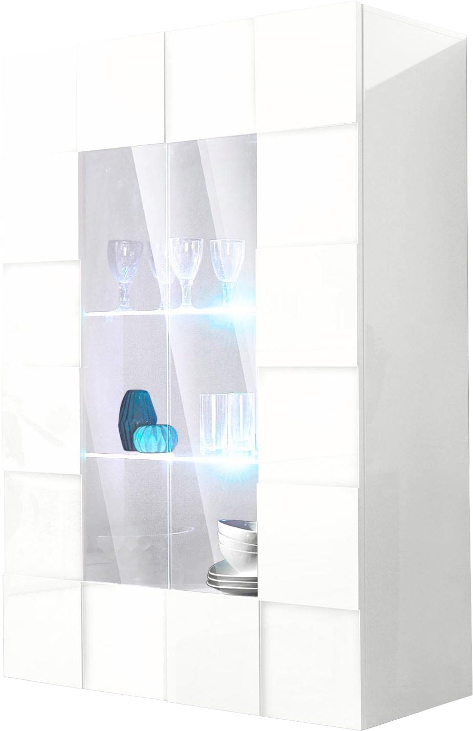INOSIGN Vitrine »Dama Höhe 166 cm, Breite 121 cm, Stauraumvitrine mit 2 Türen,«, Standvitrine - Front in 3D-Optik, viel Stauraum, verschiedene Farben