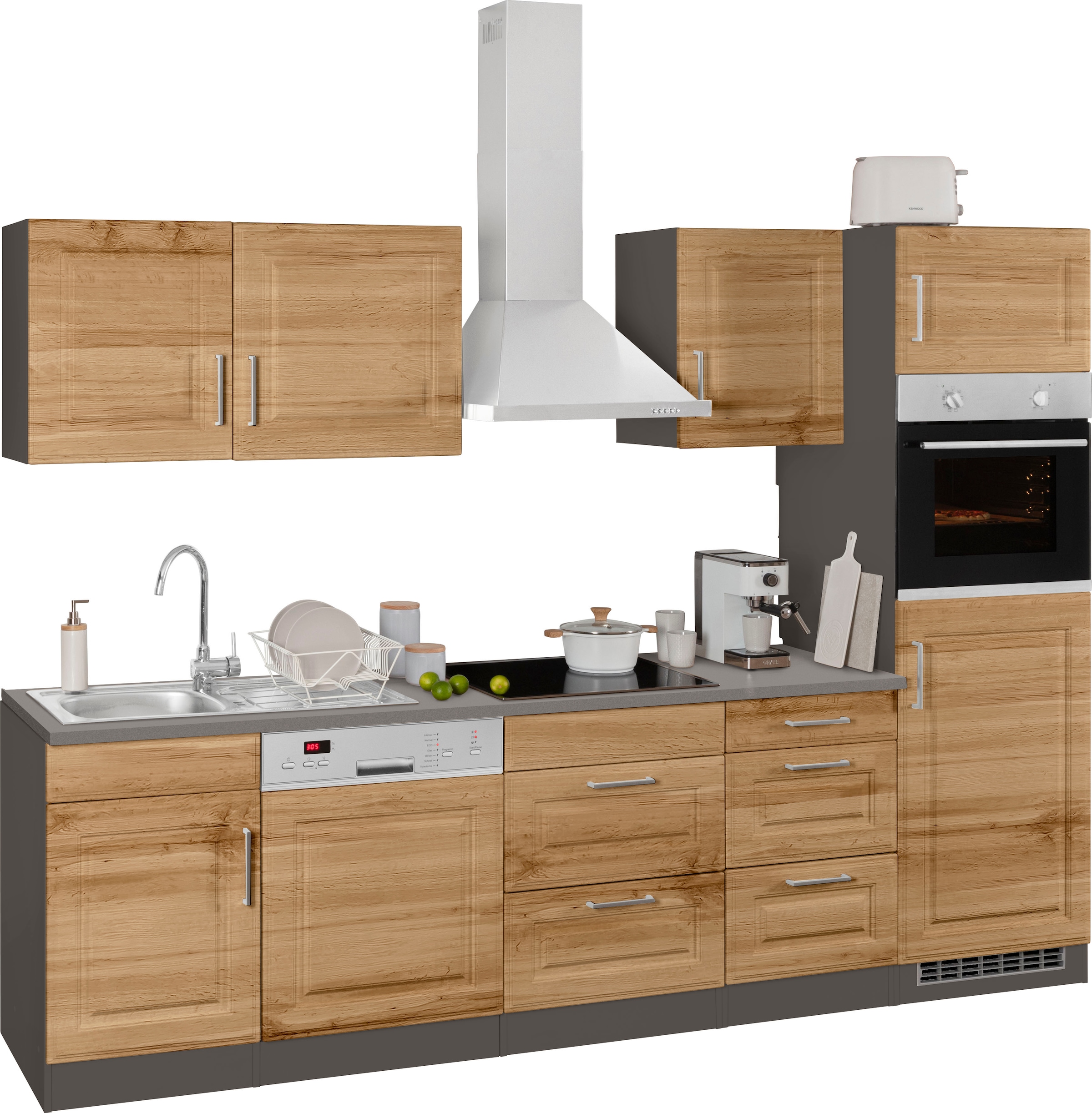 HELD MÖBEL Küchenzeile »KS-Stockholm«, Breite 280 cm, mit hochwertigen MDF Fronten im Landhaus-Stil