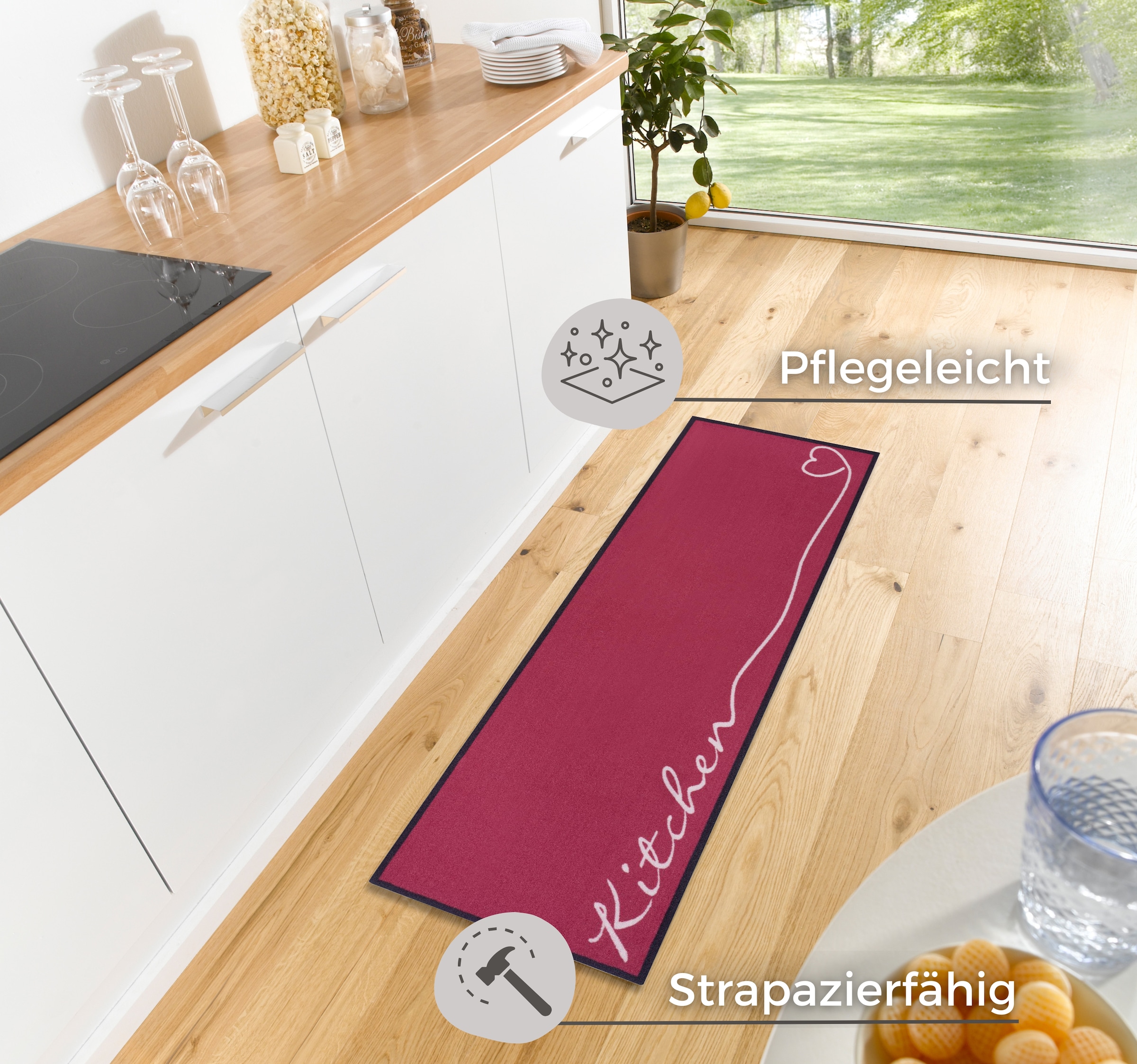 HANSE Home Küchenläufer »Kitchen Herz«, rechteckig, 5 mm Höhe, Läufer, Rutschfest, Küchenteppich, Küche, Teppich, Pflegeleicht