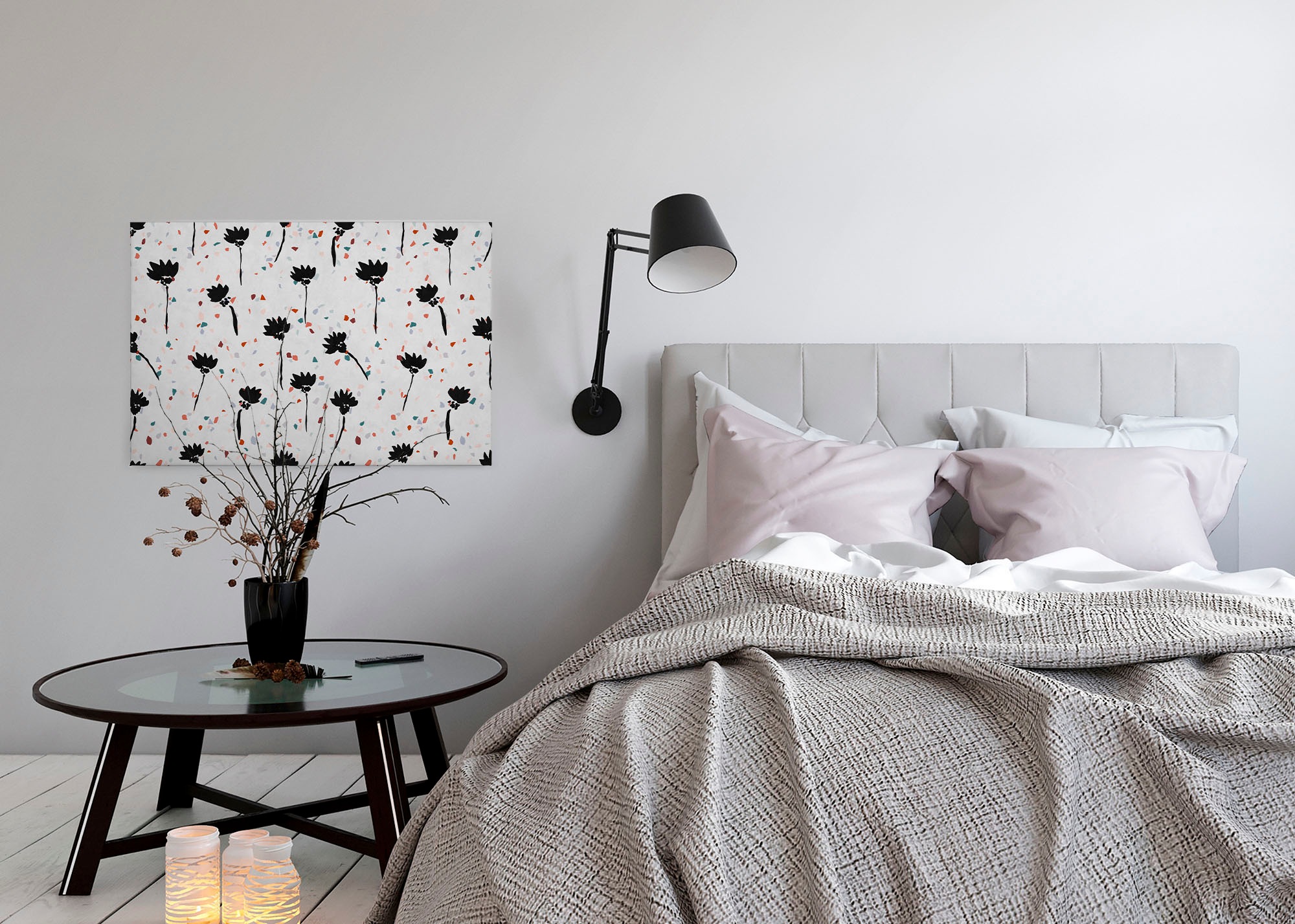 A.S. Création Leinwandbild »terrazzo«, Kunst-Blumen-Kinder, (1 St.), Keilrahmen Abstrakt Blumen Bunt Grau Leinwand-Bild Wohnzimmer modern