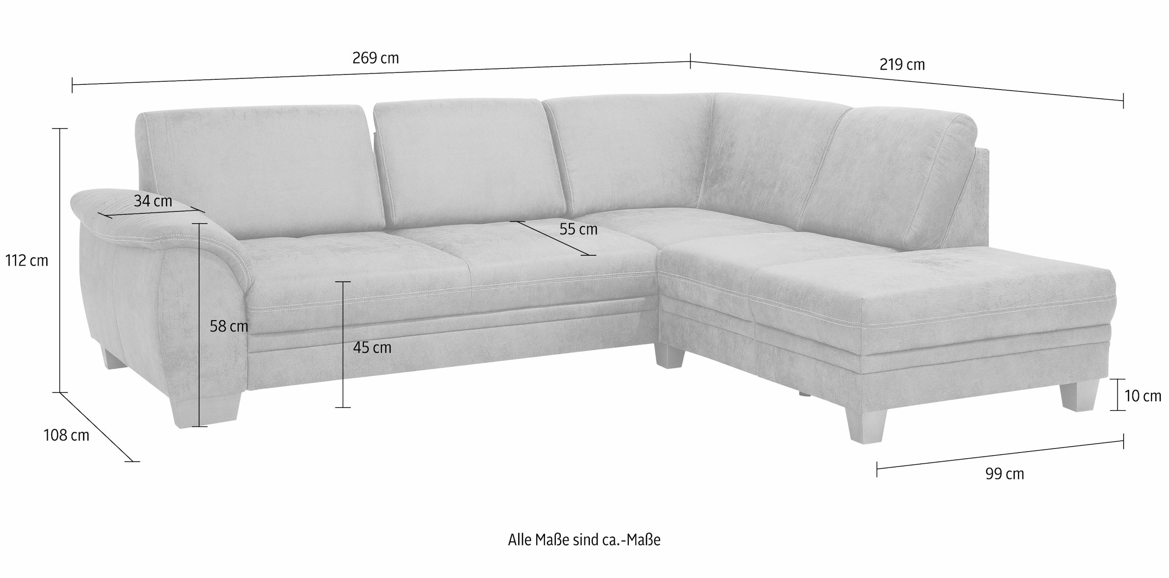 Home affaire Ecksofa »Husum L-Form«, mit Sitztiefenverstellung, Federkern-Polsterung und Kontrastnaht