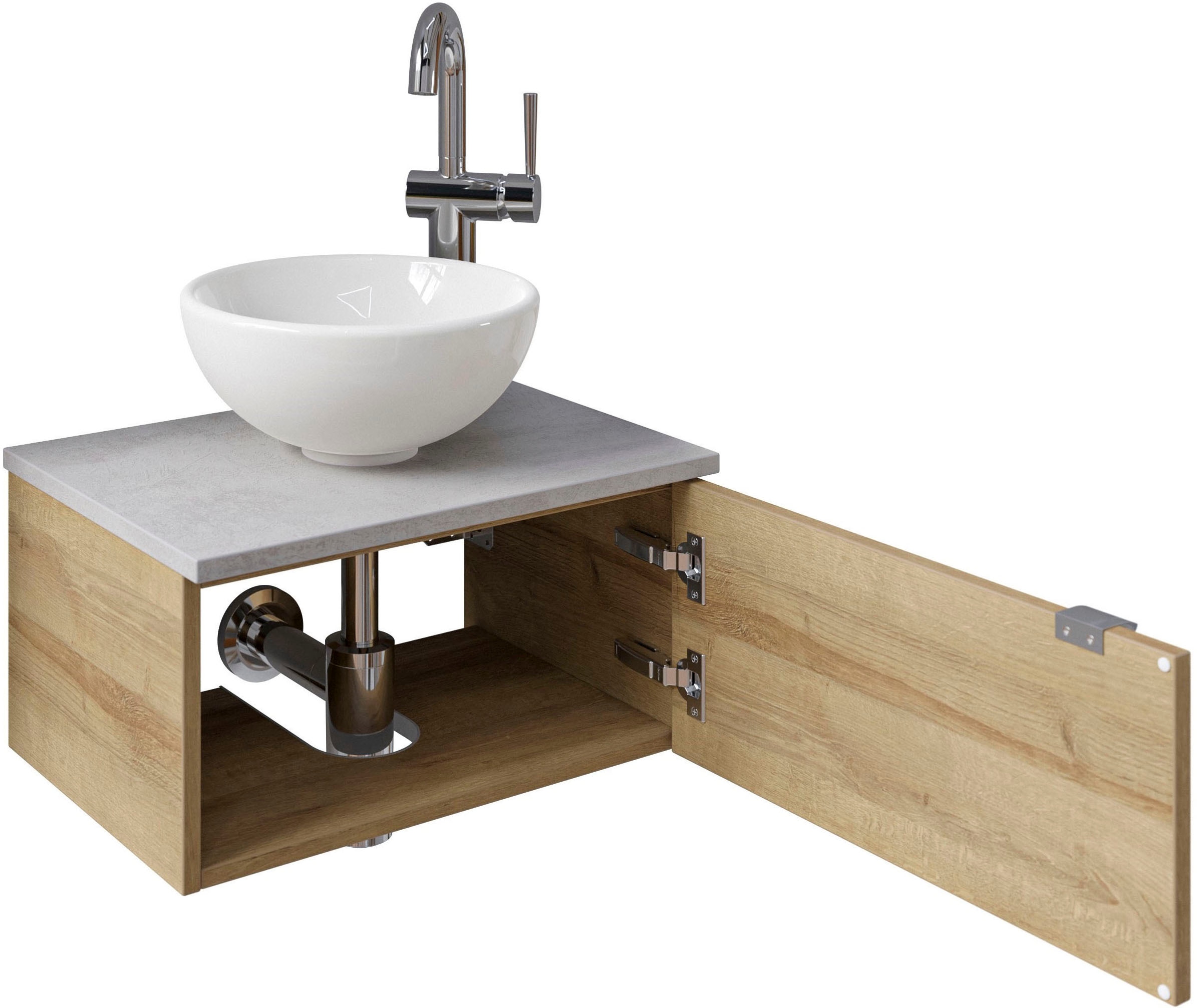 Saphir Waschtisch »Serie 6915 Waschschale mit Unterschrank für Gästebad, Gäste WC«, 51 cm breit, 1 Tür, Waschtischplatte, kleine Bäder, ohne Armatur