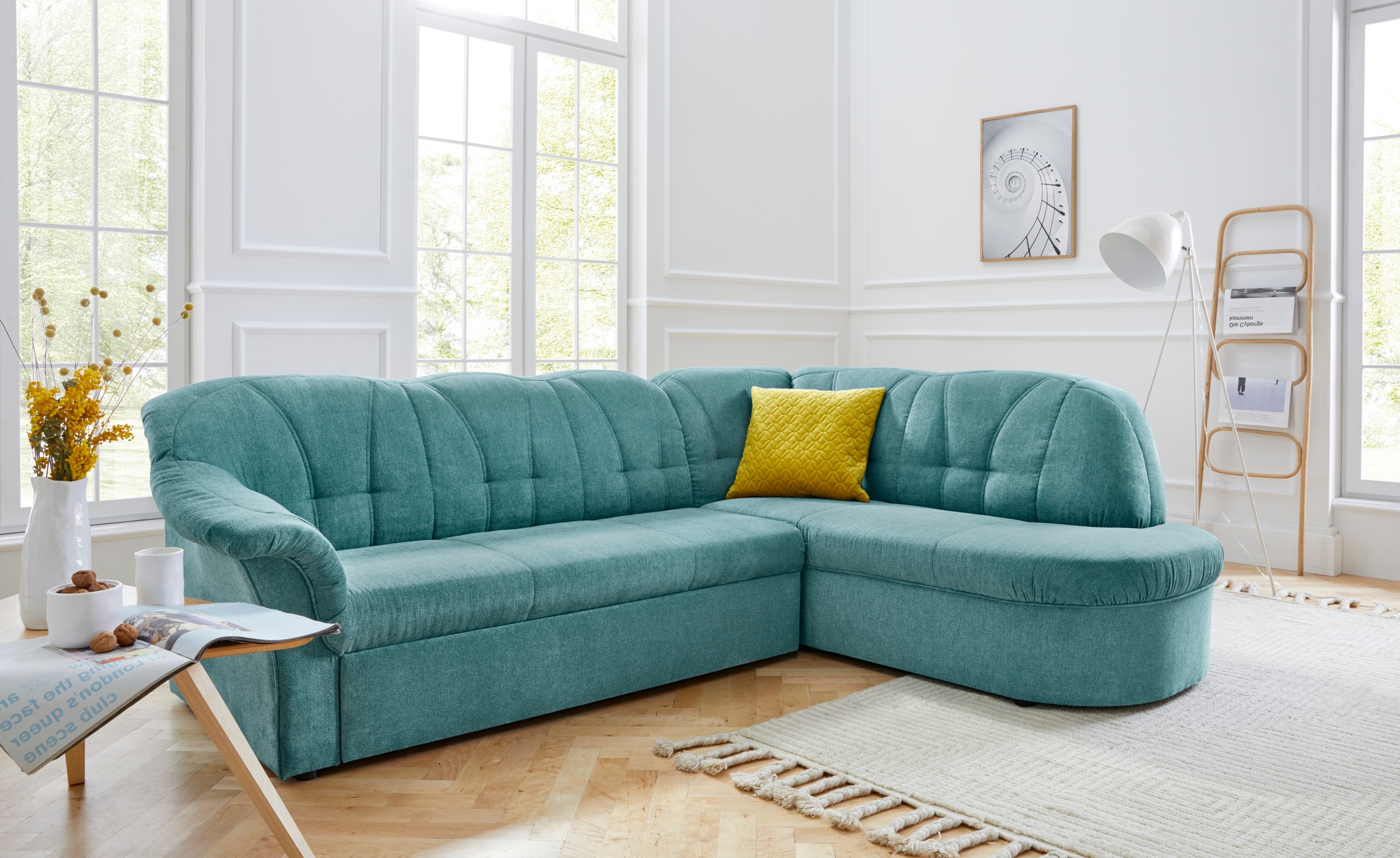 DOMO collection Ecksofa »Pegnitz, zeitlose und elegante Rückensteppung, Bre günstig online kaufen