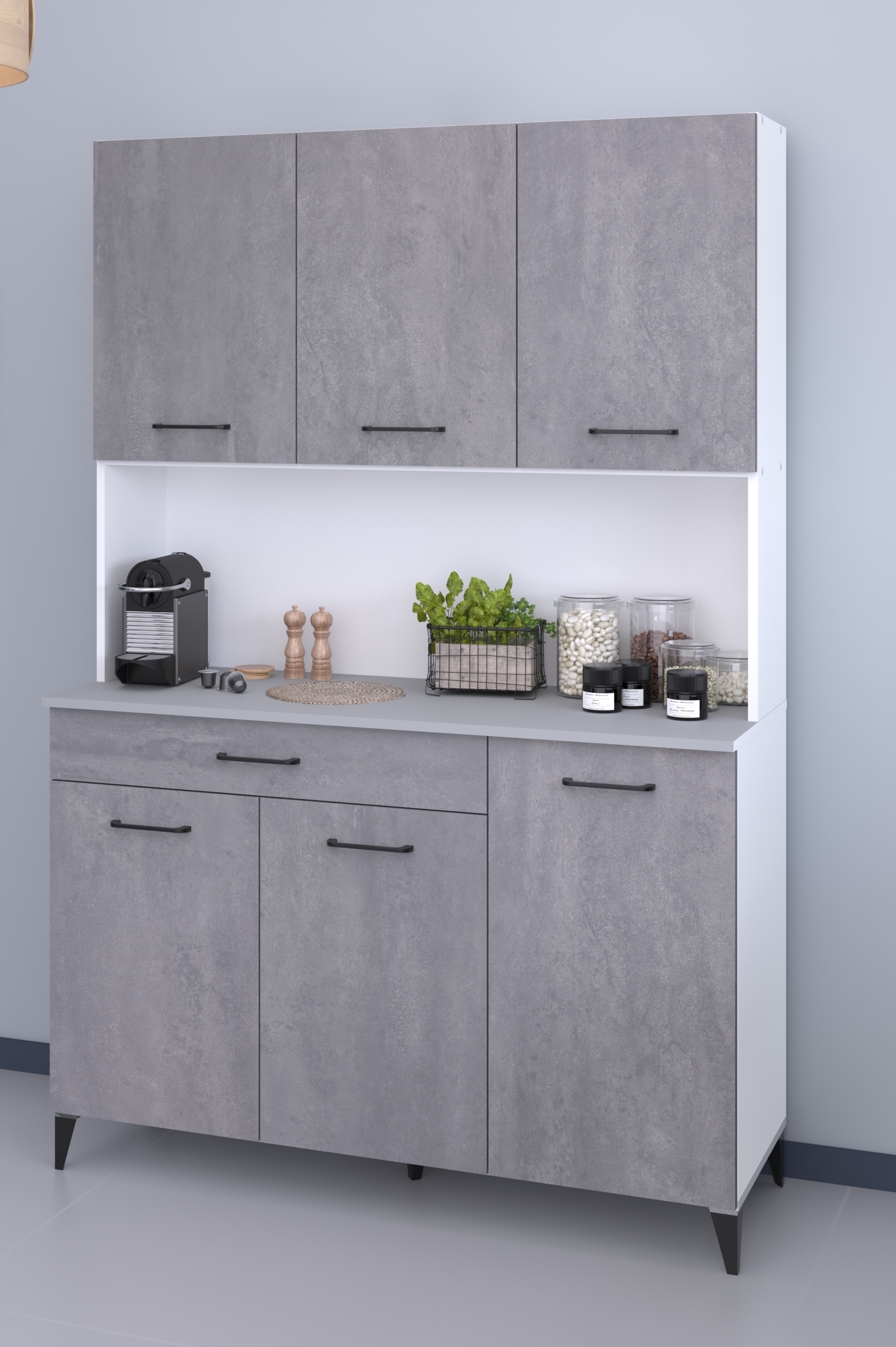 PARISOT Buffet »Malice 11, (B/H/T ca. 120x180x44)« 1 Stk. tlg. ohne Elektrogeräte Beton Optik hell / Weiss weiss