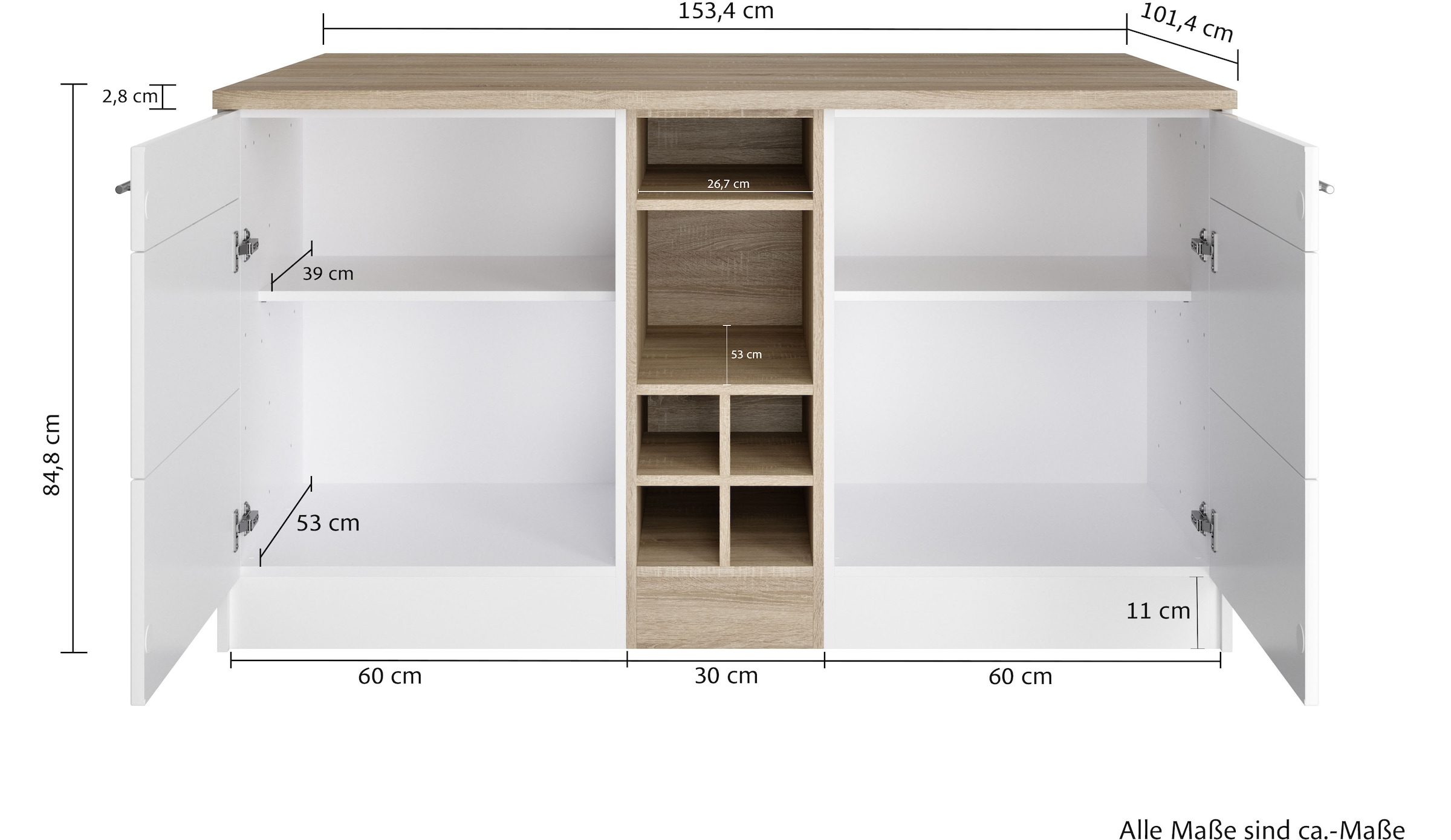 HELD MÖBEL Kücheninsel »Wien«, Breite 153 cm, MDF-Fronten, Flaschenregal
