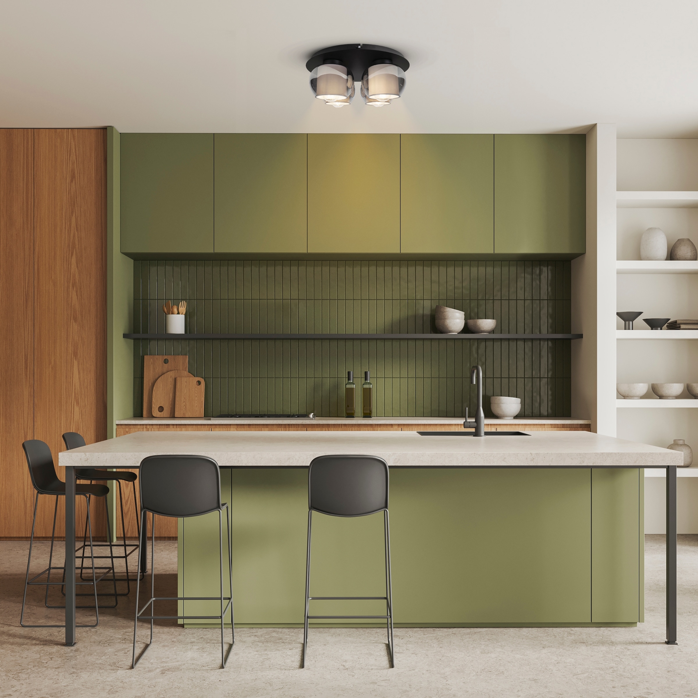 OTTO home Deckenleuchte »Tanissa« E27 1 Stk. rund, 4 kugelförmige Rauchglas-Schirme innen mit Stoff, 4x E27 exkl.