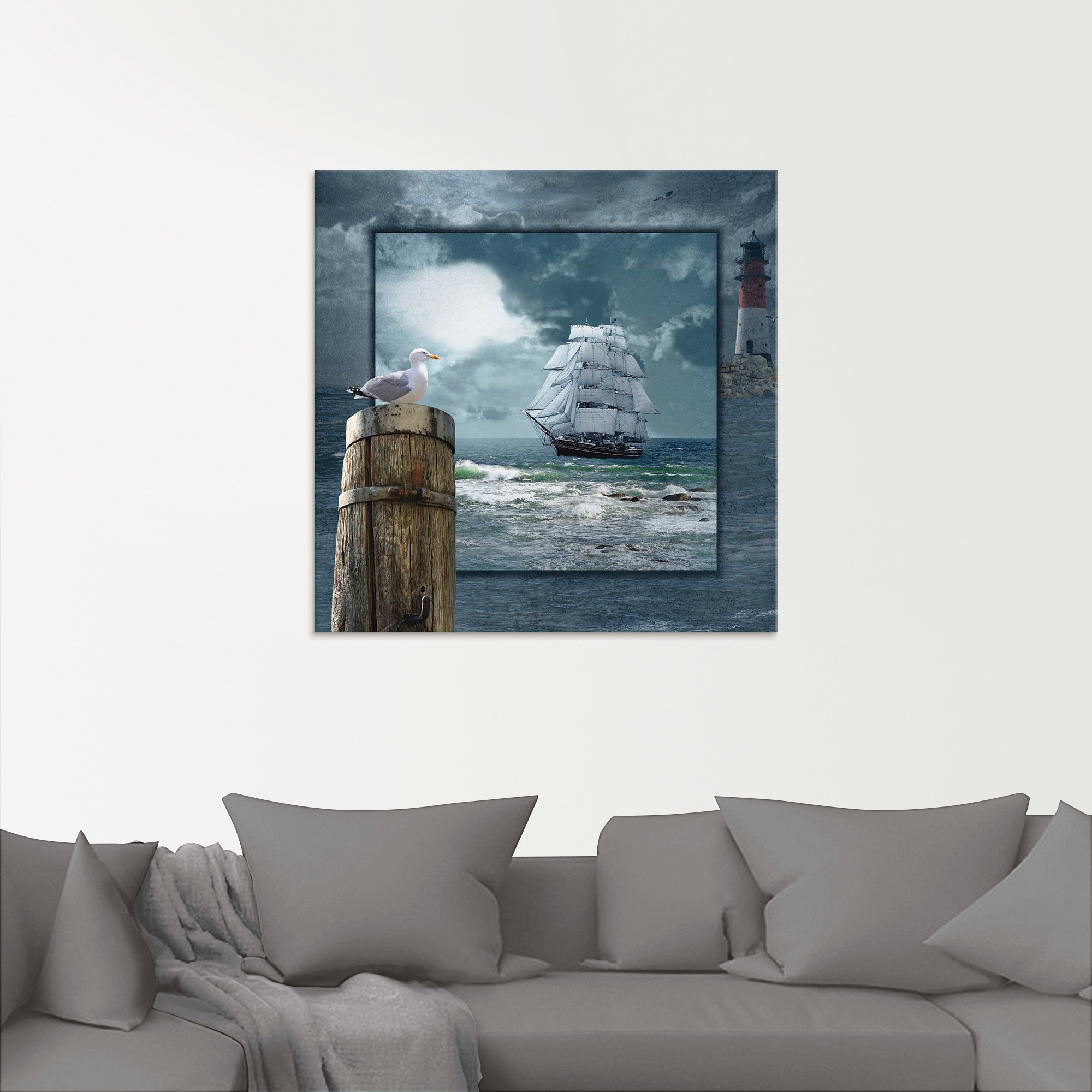 Artland Glasbild »Maritime Collage mit Segelschiff«, Boote & Schiffe, (1 St.), in verschiedenen Größen