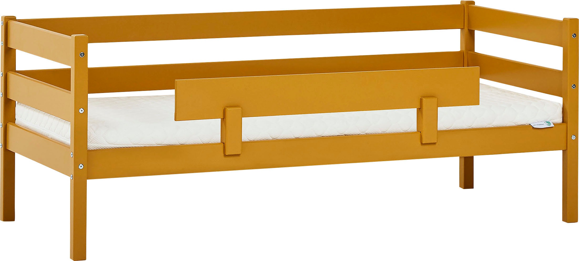 Einzelbett „ECO Comfort“, (Set), mit Rollrost in 8 Farben, wahlweise mit Matratze und Absturzsicherung, Autumn Yellow mit ECO-Dream Matratze und Rausfallschutz