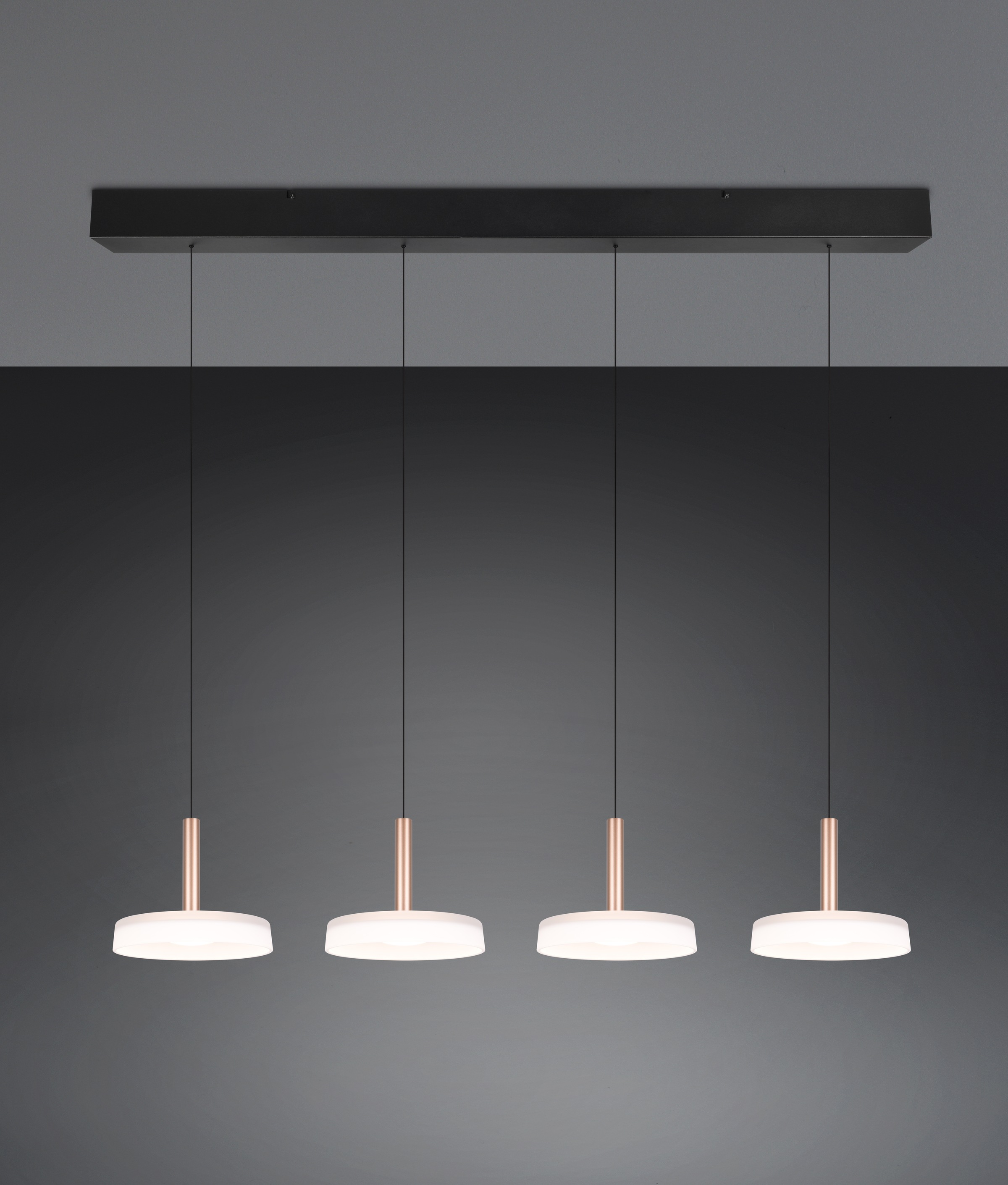 TRIO Leuchten LED Pendelleuchte »CELESTE dimmbare LED Hängelampe aus Metall und Glas, 7,5W, 750 Lumen«, 4 flammig, Leuchtmittel LED-Board | LED fest integriert, 4-flammig einfach höhenverstellbar von 50-200 cm 3-Stufen Dimmfunktion