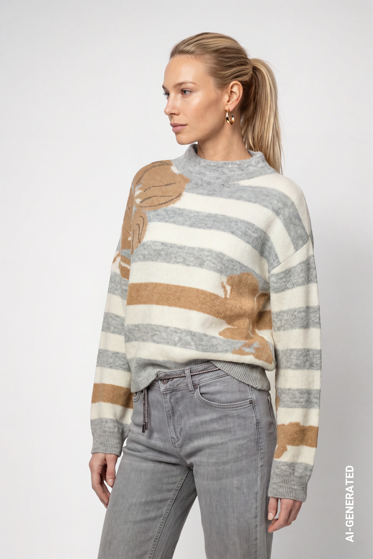 Monari Strickpullover »Pullover Ringel + Blume« Regular fit mit Stehkragen