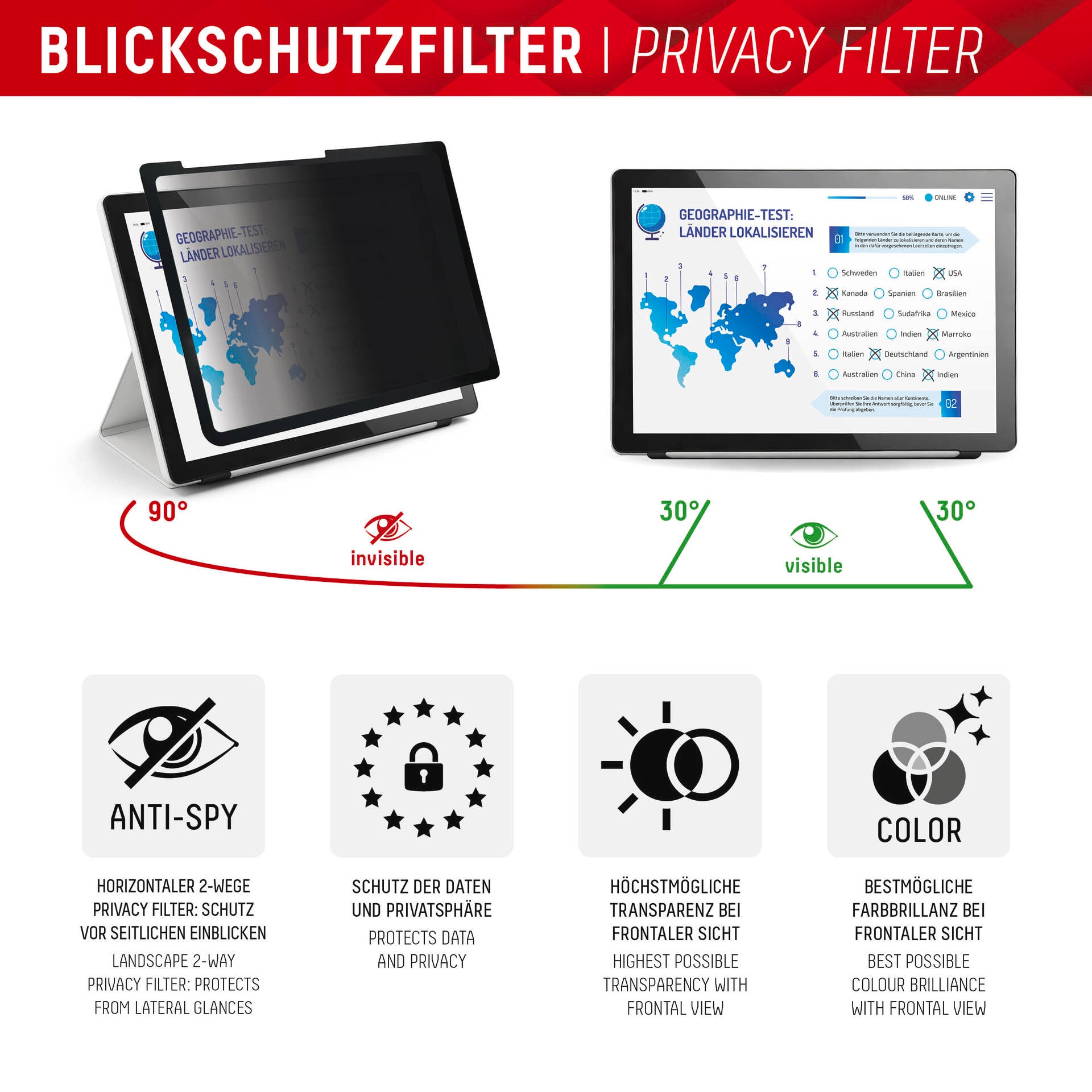 Displex Displayschutzfolie »Tablet Privacy Safe« für Apple iPad 10,2 (7/8/9 Gen) Blickschutzfolie, Schutzfolie, Bildschirmschutz, kratz- & stoßfest