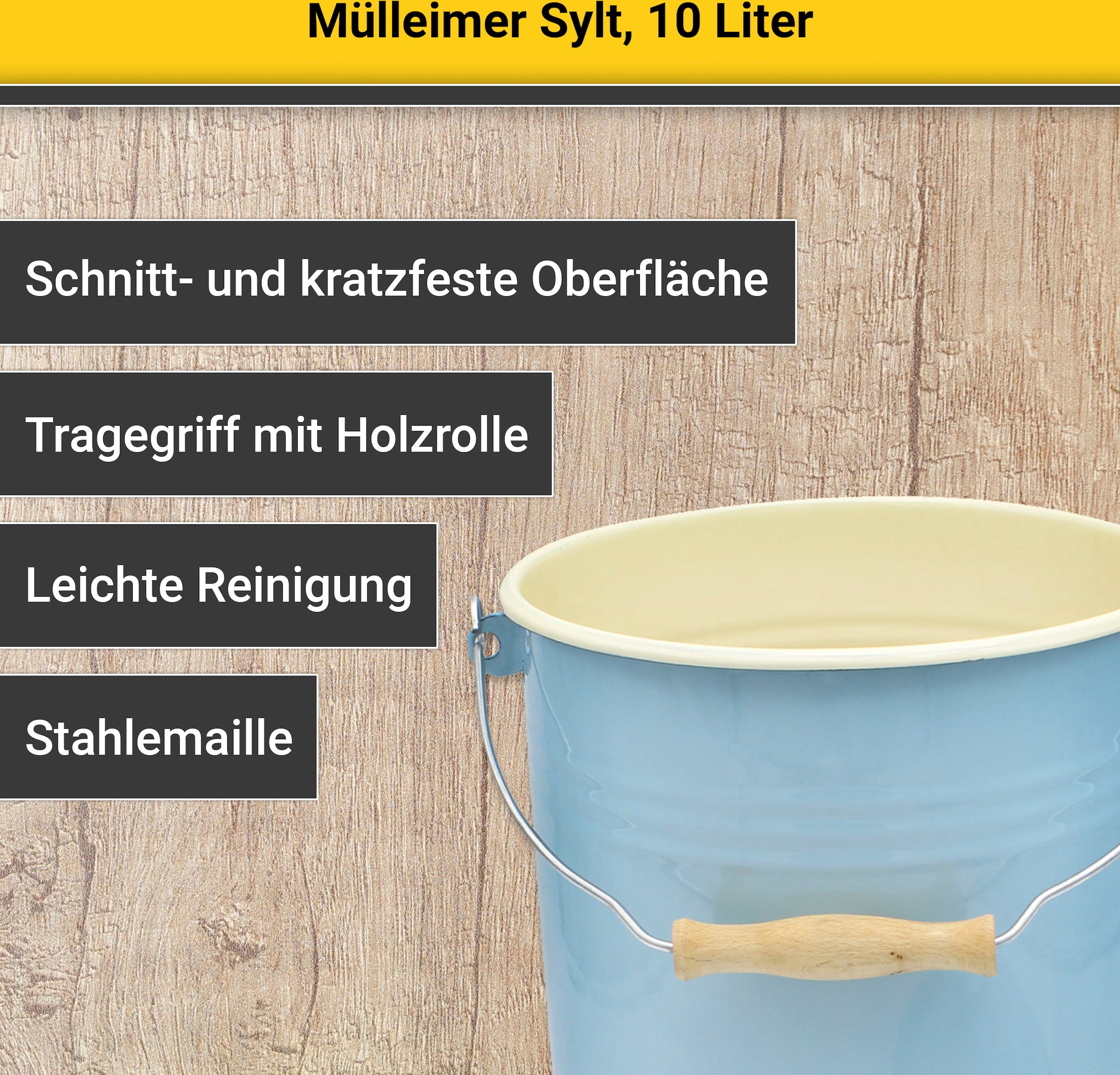 Krüger Mülleimer »Emaille Mülleimer mit Deckel«, schnitt- / kratzfeste Oberfläche, bakterienabweisend, extrem langlebig