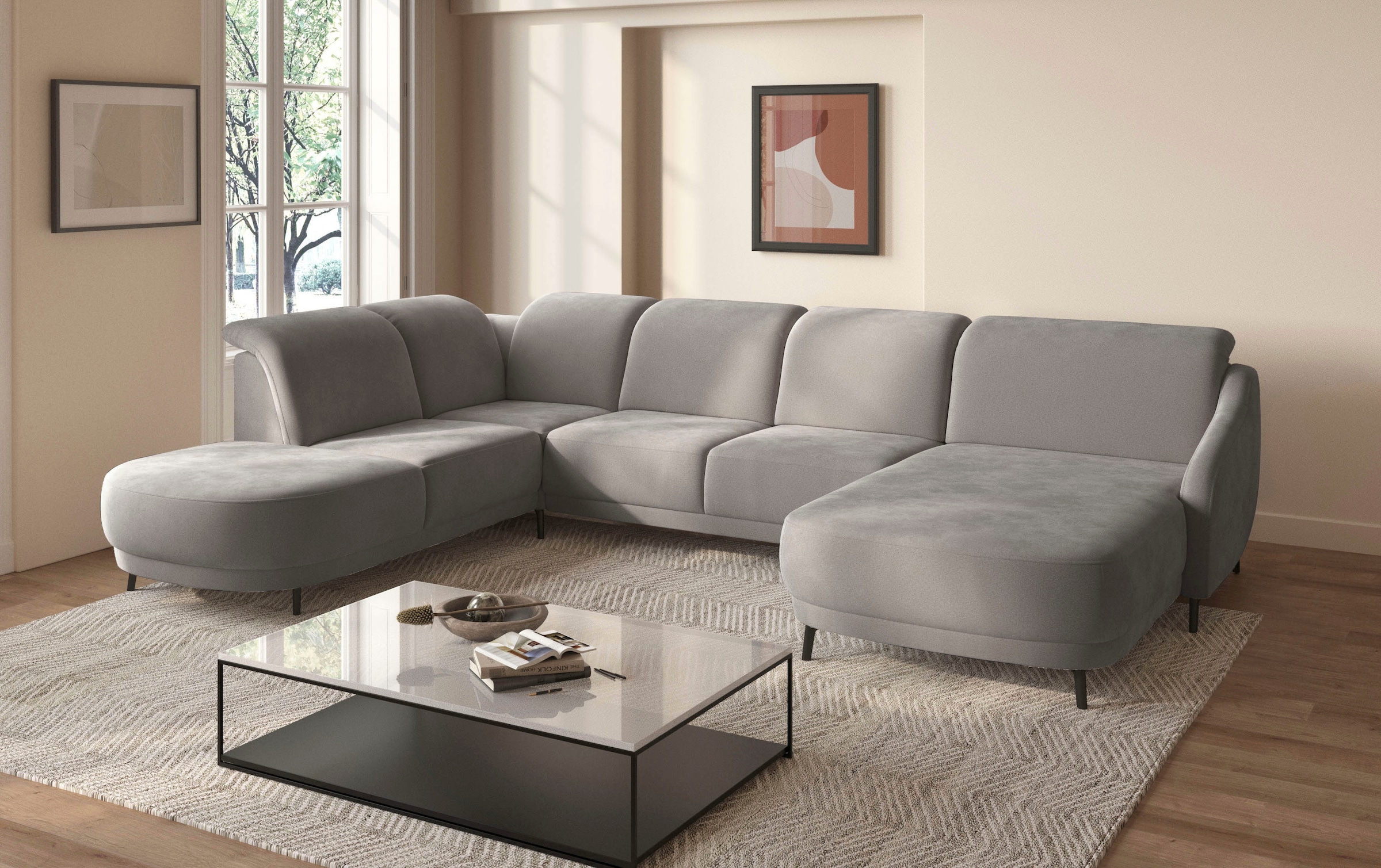 sit&more Wohnlandschaft »Blues U-Form« inkl. Kopfteilverstellung, wahlweise mit Klapptisch und USB