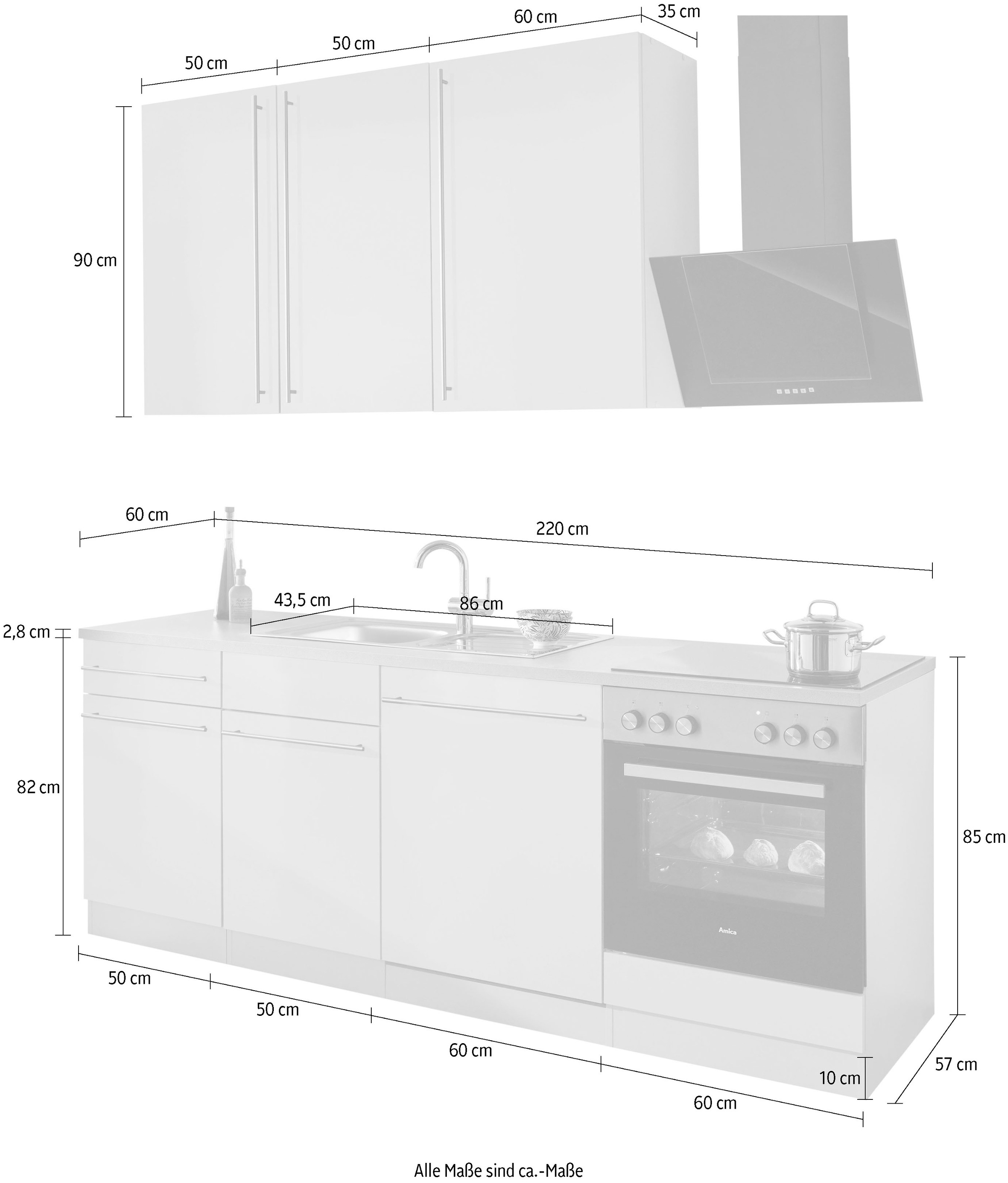 wiho Küchen Küchenzeile Breite »Chicago«, E-Geräte, 220 ohne bestellen auf cm Rechnung