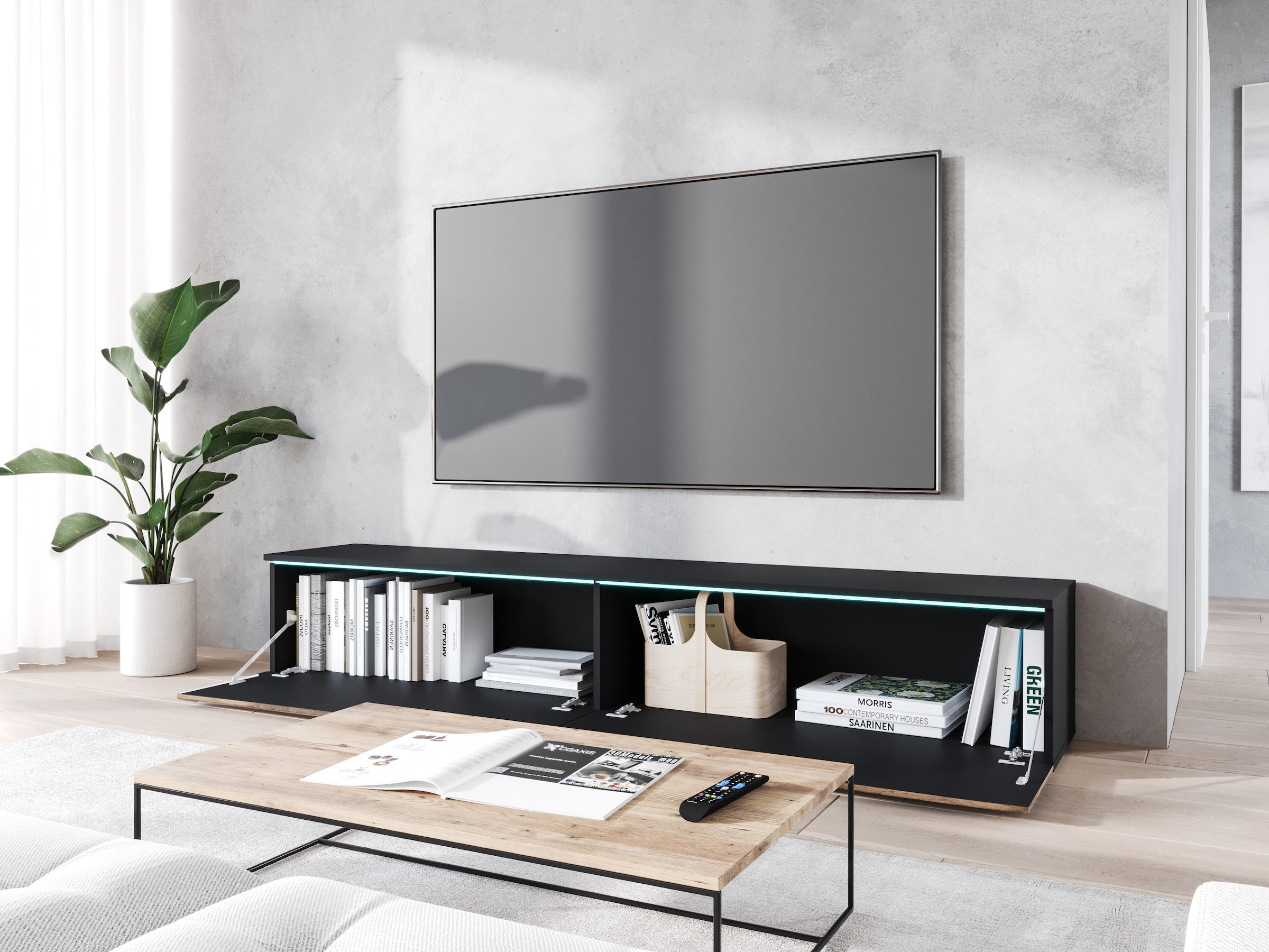 INOSIGN Lowboard »Vera, wahlweise mit oder ohne Beleuchtung«, gefräste MDF Front mit 3D Effekt, stehend und hängend montierbar