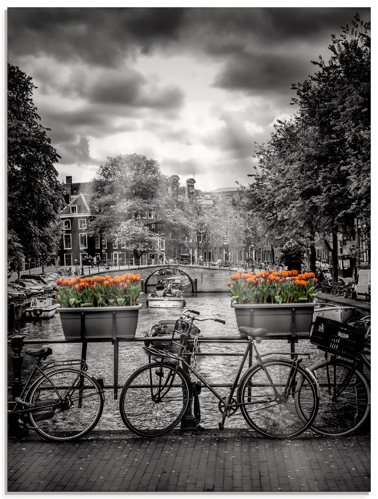 Artland Glasbild »Amsterdam Herengracht & Sonnenstrahlen«, Fahrräder, (1 St.), in verschiedenen Größen