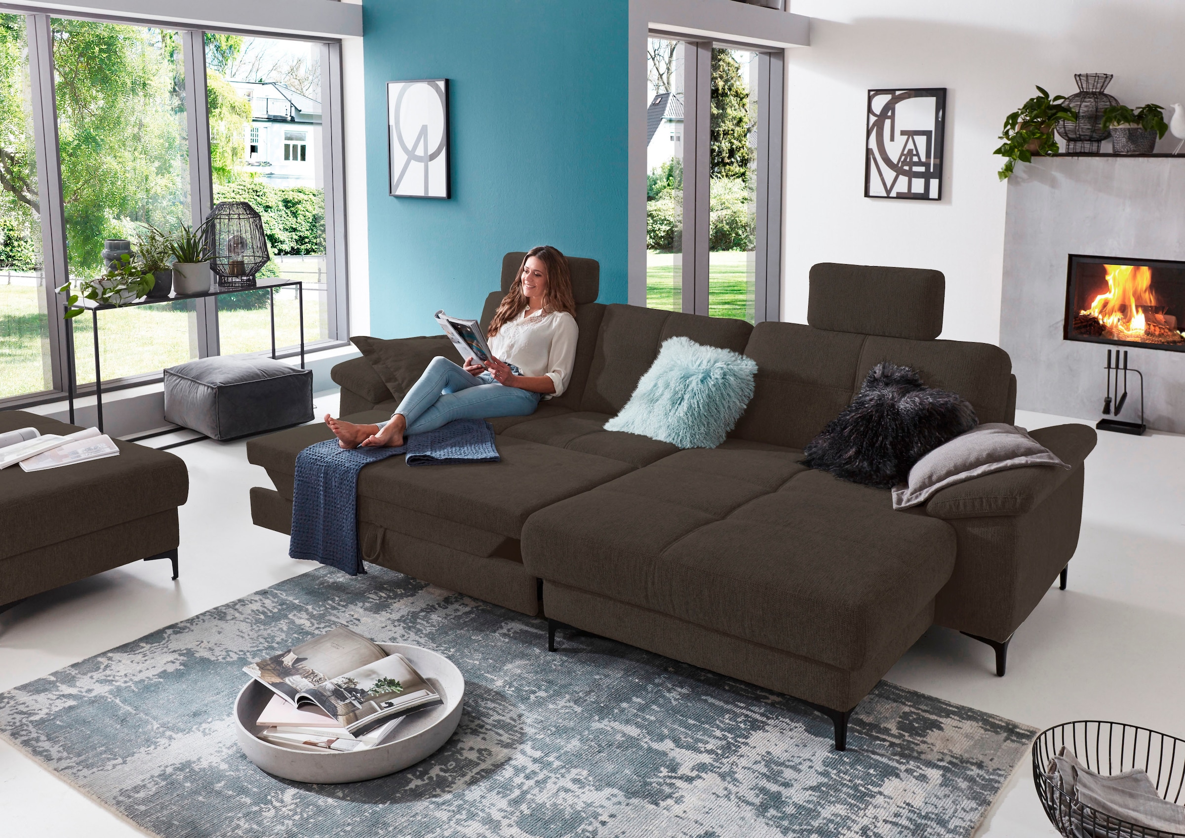 3C Carina Ecksofa »Burnaby bequem und modern, L-Form«, 2 Kopfstützen, optional mit Schlaf- und motorischer Relaxfunktion