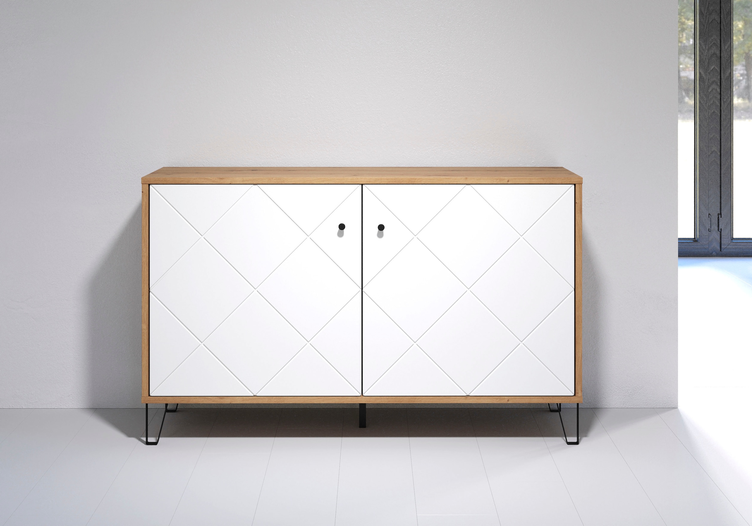 Places of Style Sideboard »Tarragona«, Kommode, Fräsungen in Rautenoptik, Breite 123 cm