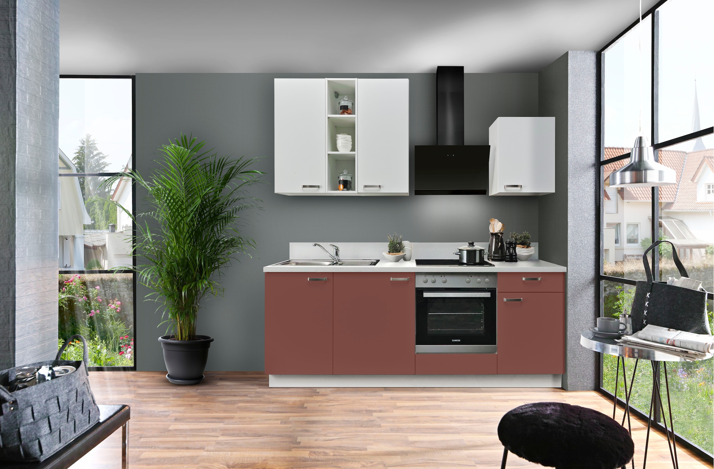 KOCHSTATION Küchenzeile »"KS-Bari"«, mit Soft-Close-Funktion und Vollauszug, vormontiert, Breite 220 cm, mit E-Geräten