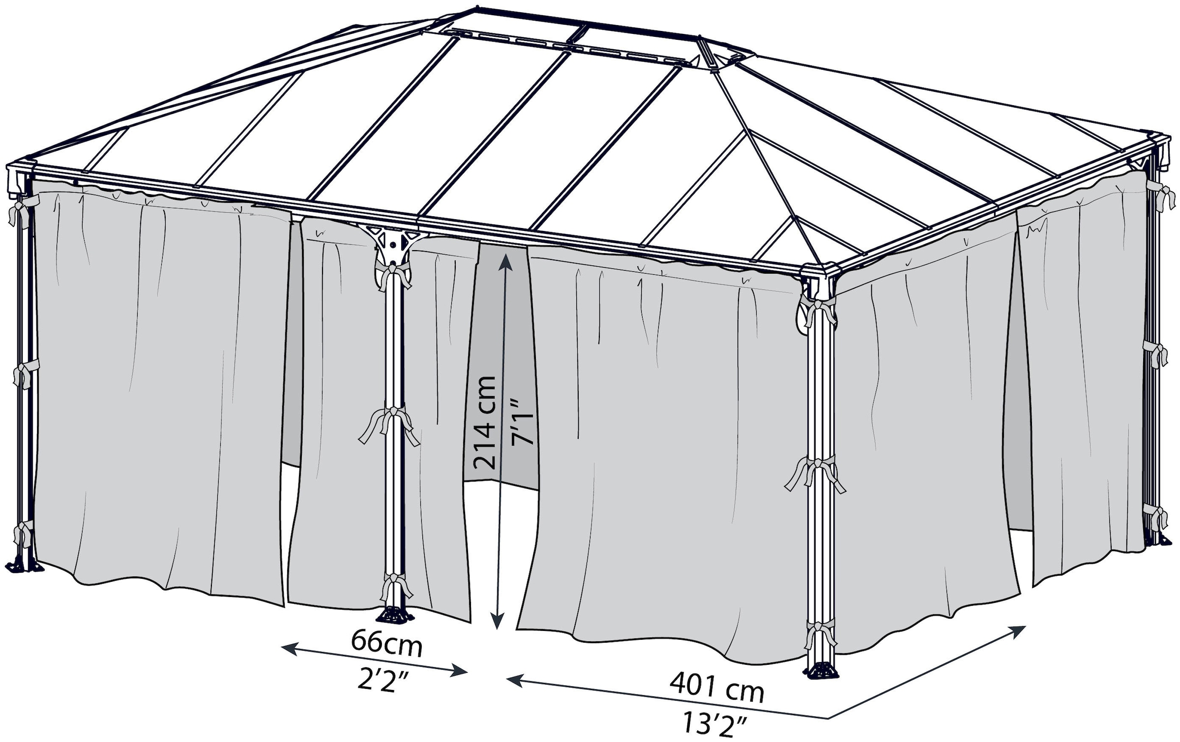 Palram - Canopia Pavillonseitenteil, Vorhangset 4m und 5m 217 x 465cm