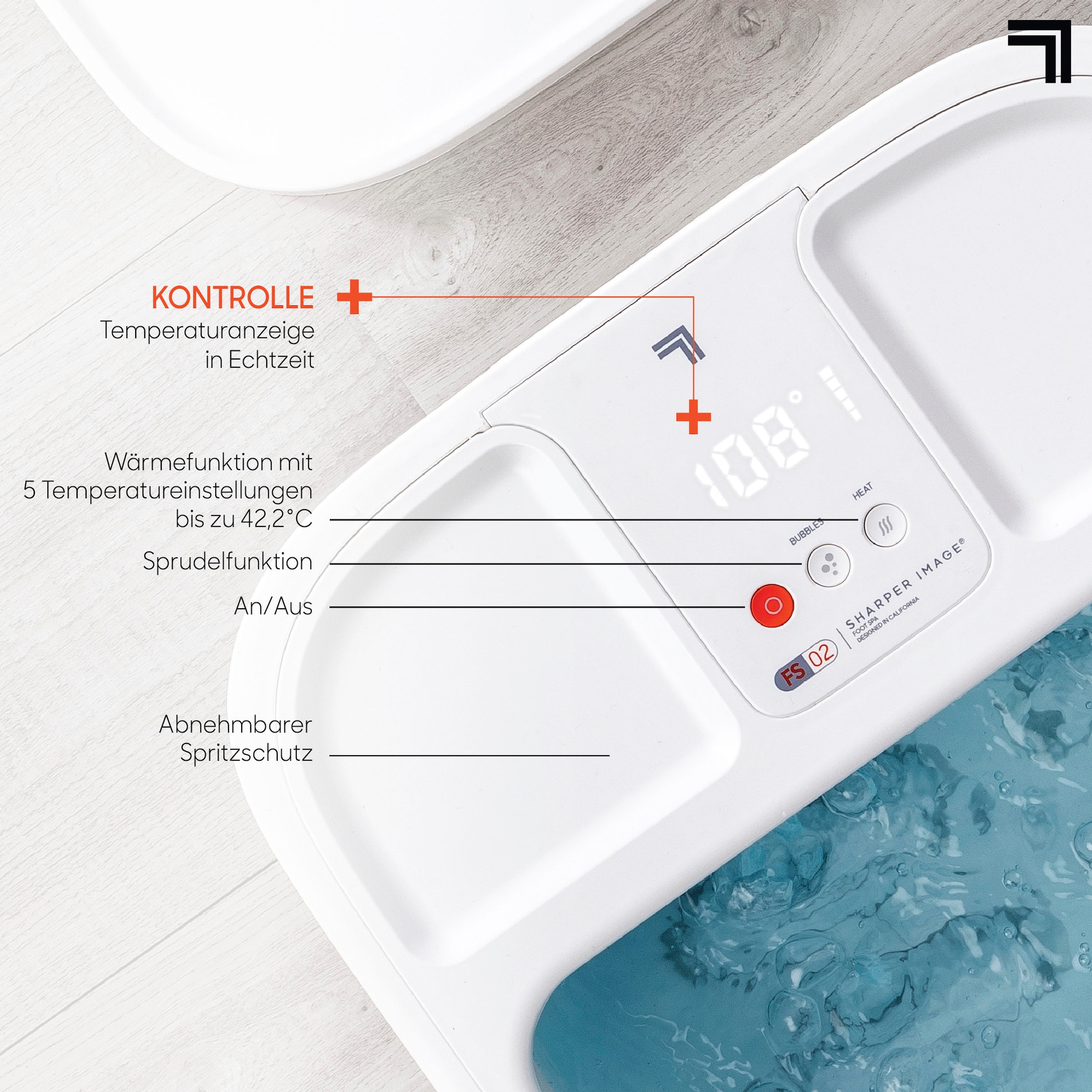 Sharper Image Fußbad »Elektrisch Beheizbares Fußmassagegerät SPAHAVEN«, mit Temperaturkontrolle und Massagerollen