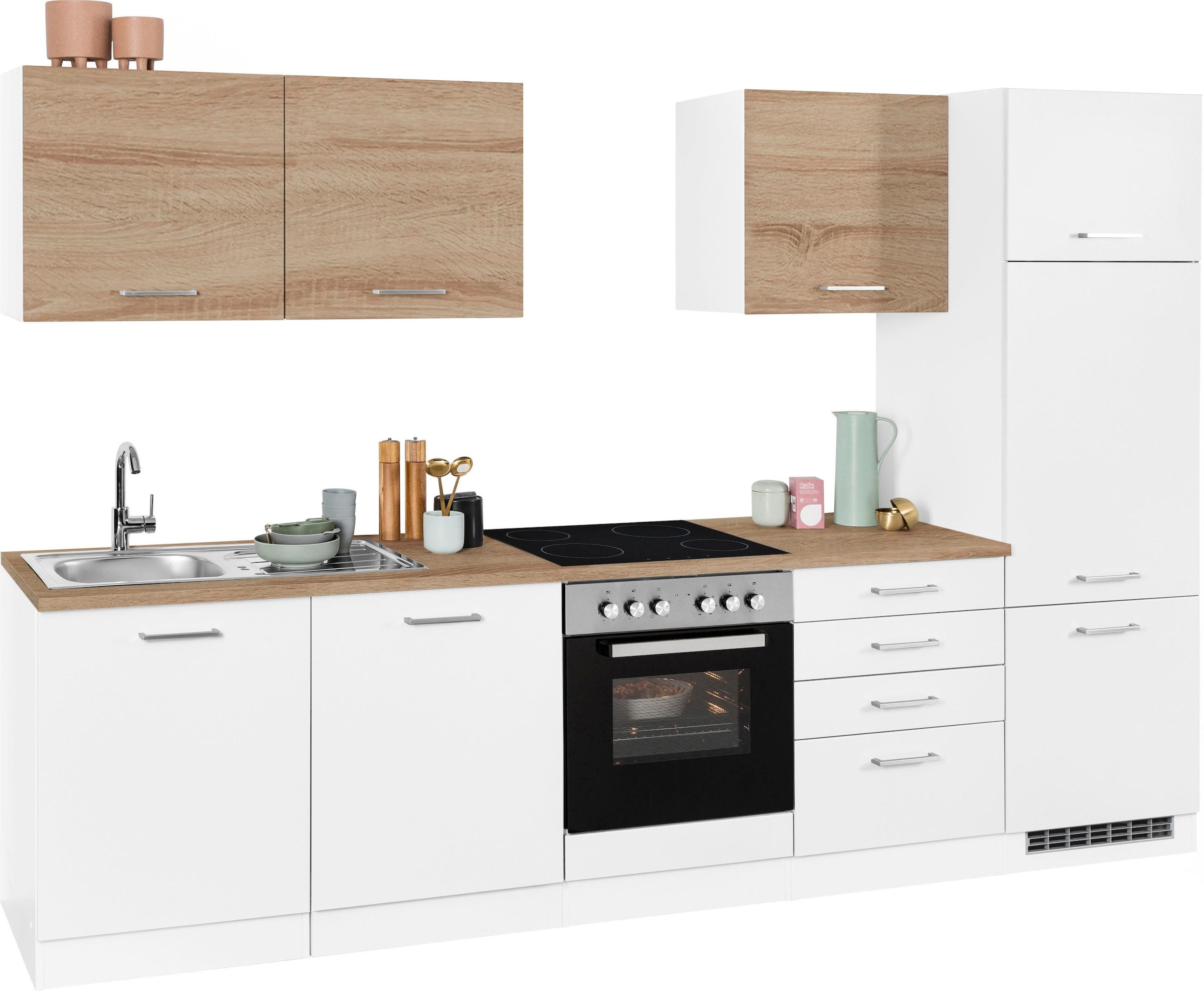KOCHSTATION Küchenzeile »KS-Visby«, ohne E-Geräte, Breite 300 cm für Kühlschrank