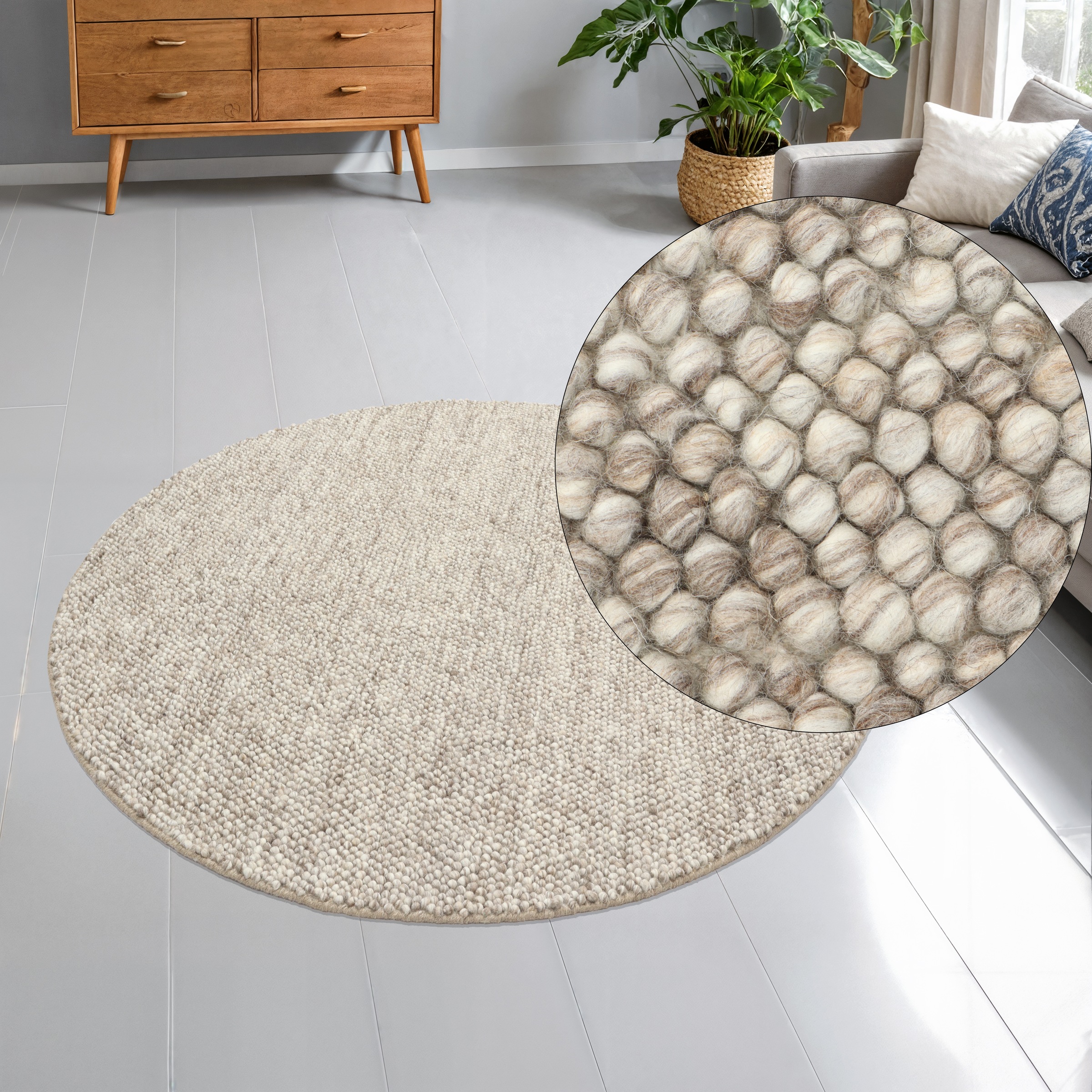 my home Wollteppich »Wolly« rund 14 mm Höhe Wolle, handgewebt, Handweb Tepp günstig online kaufen