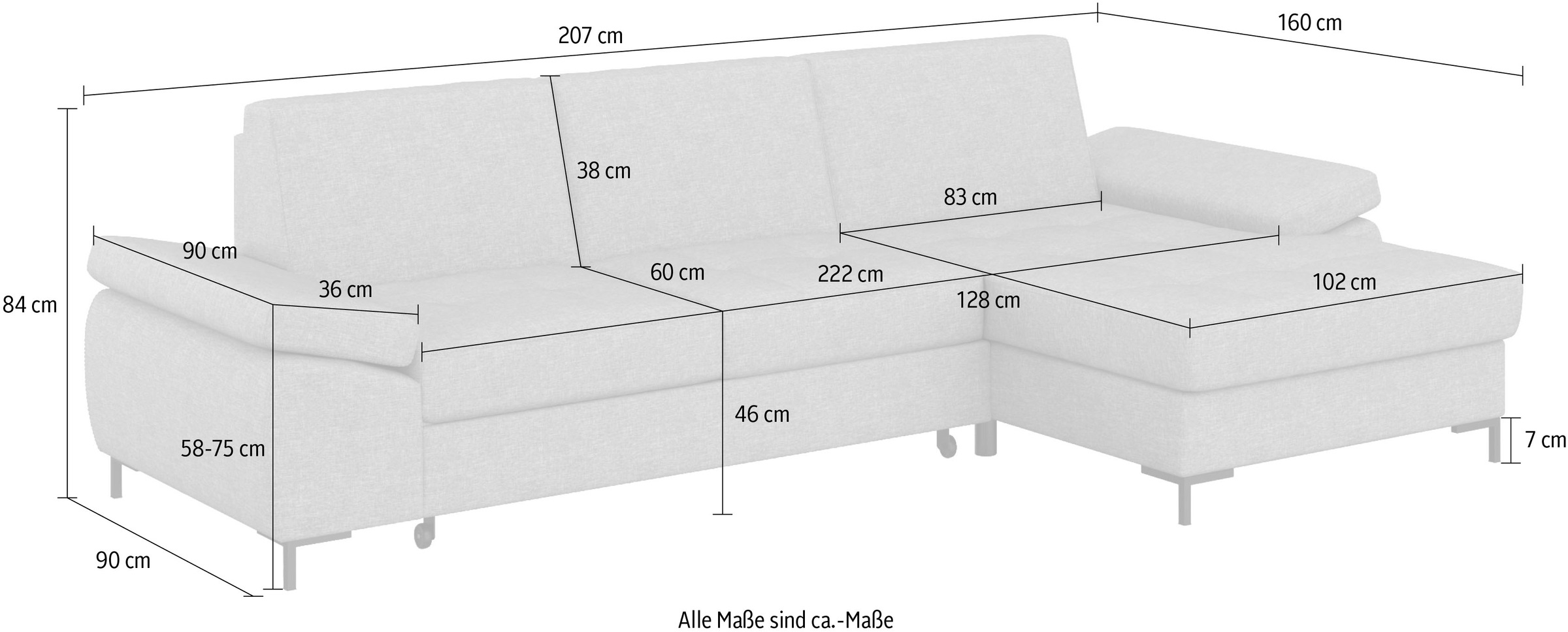 DOMO collection Ecksofa »Capelo, komfortabel, klare Linien zeichnen dieses Design aus, L-Form«, mit Armteilverstellung, wahlweise mit Bettfunktion, Federkern