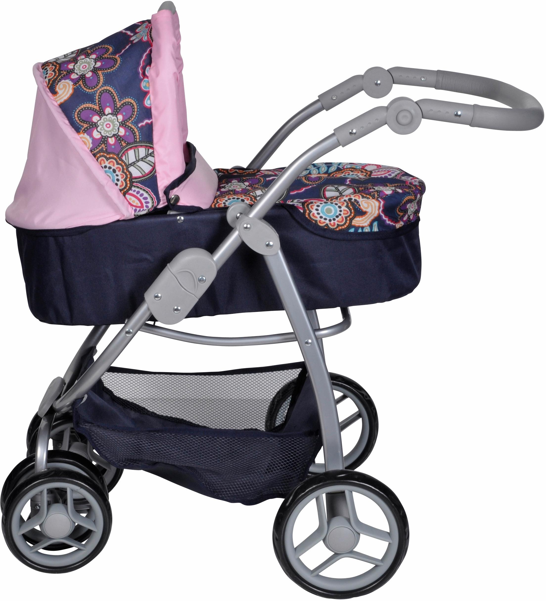 Knorrtoys® Kombi-Puppenwagen »Coco - Blau/Rosa/Blumen«, 2-in-1