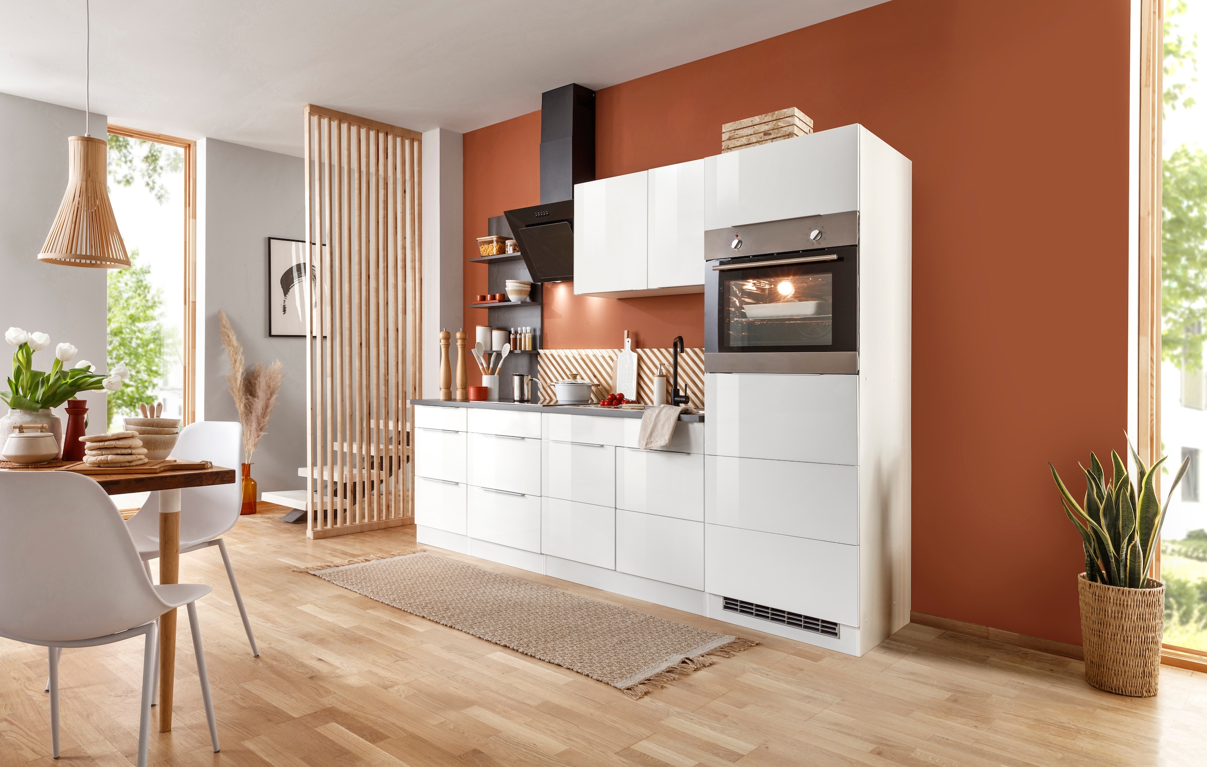 KOCHSTATION Küchenzeile »KS-Brindisi Breite 270 cm«, wahlweise mit E-Geräten und Induktion, mit MDF-Fronten und Regal