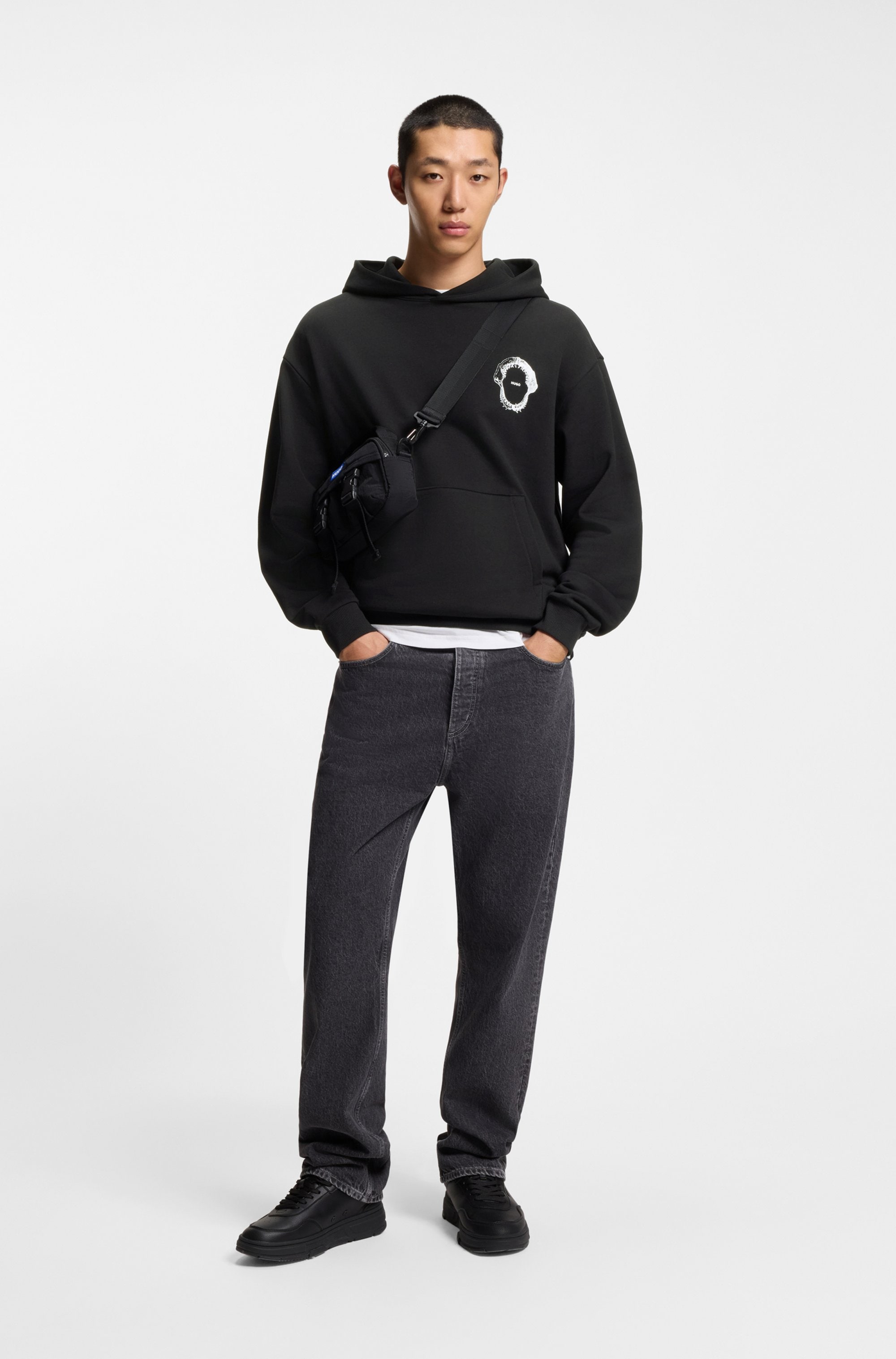 HUGO Hoodie , Regular Fit, Kängurutasche, Rückendruck

