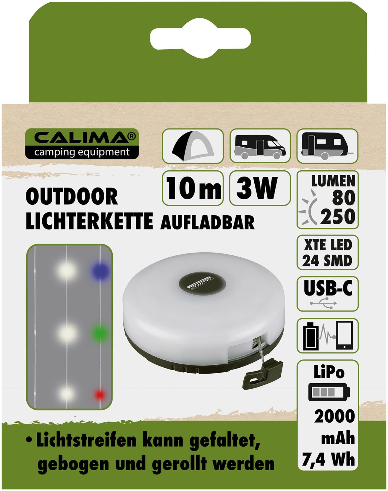 CALIMA Hängeleuchte »Outdoor Lichterkette aufladbar 10m«