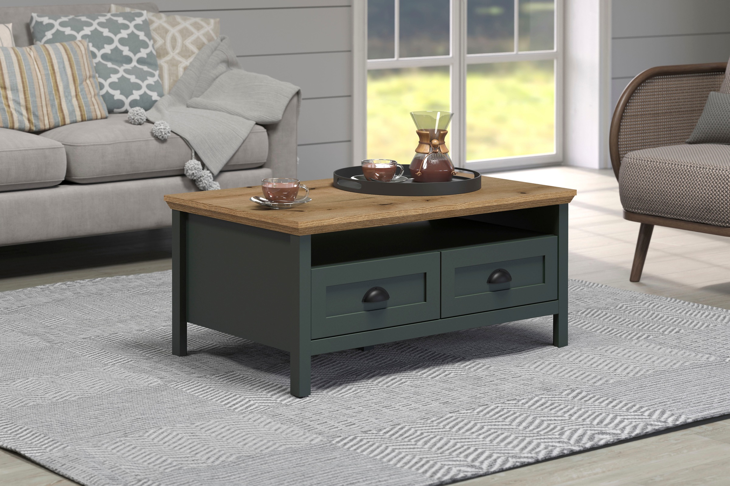 Home affaire Couchtisch »Vienna«, (1 St.), Sofatisch mit 2 Schubladen und Ablagefläche - (B/T/H) 101/60/45 cm