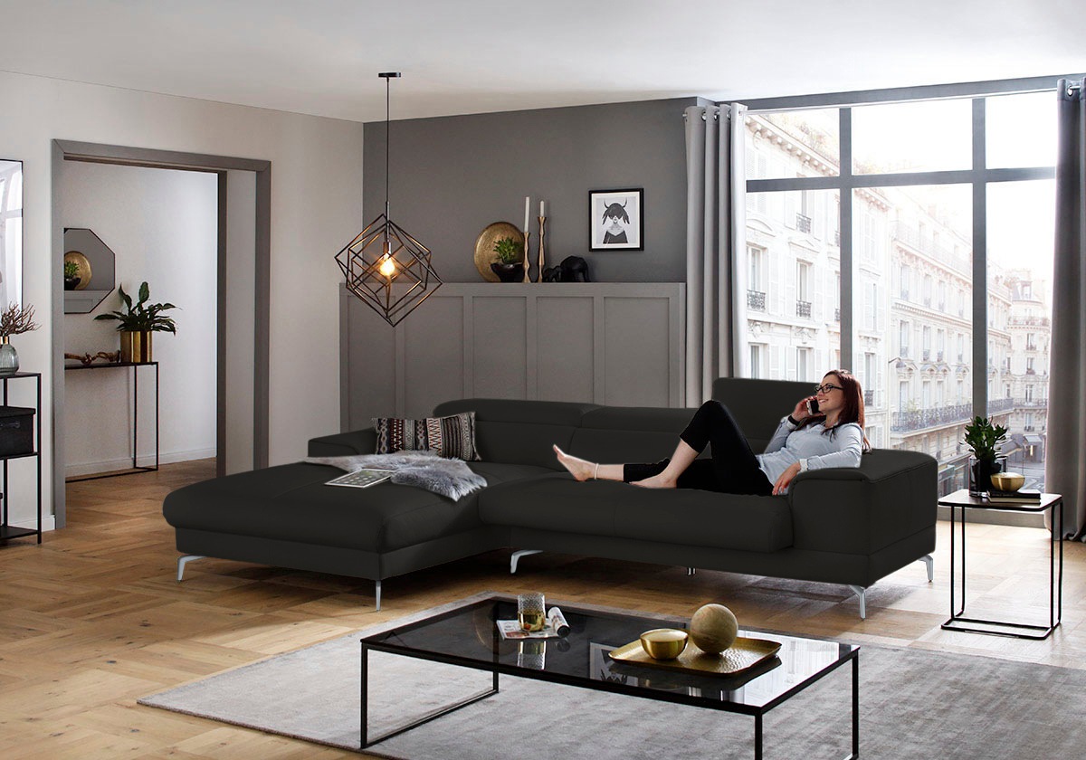 W.SCHILLIG Ecksofa »piedroo, Designsofa mit tollem Sitzkomfort, bequem und elegant, L-Form«, Kopfteilverstellung, wahlweise mit Sitztiefenverstellung, Breite 303cm