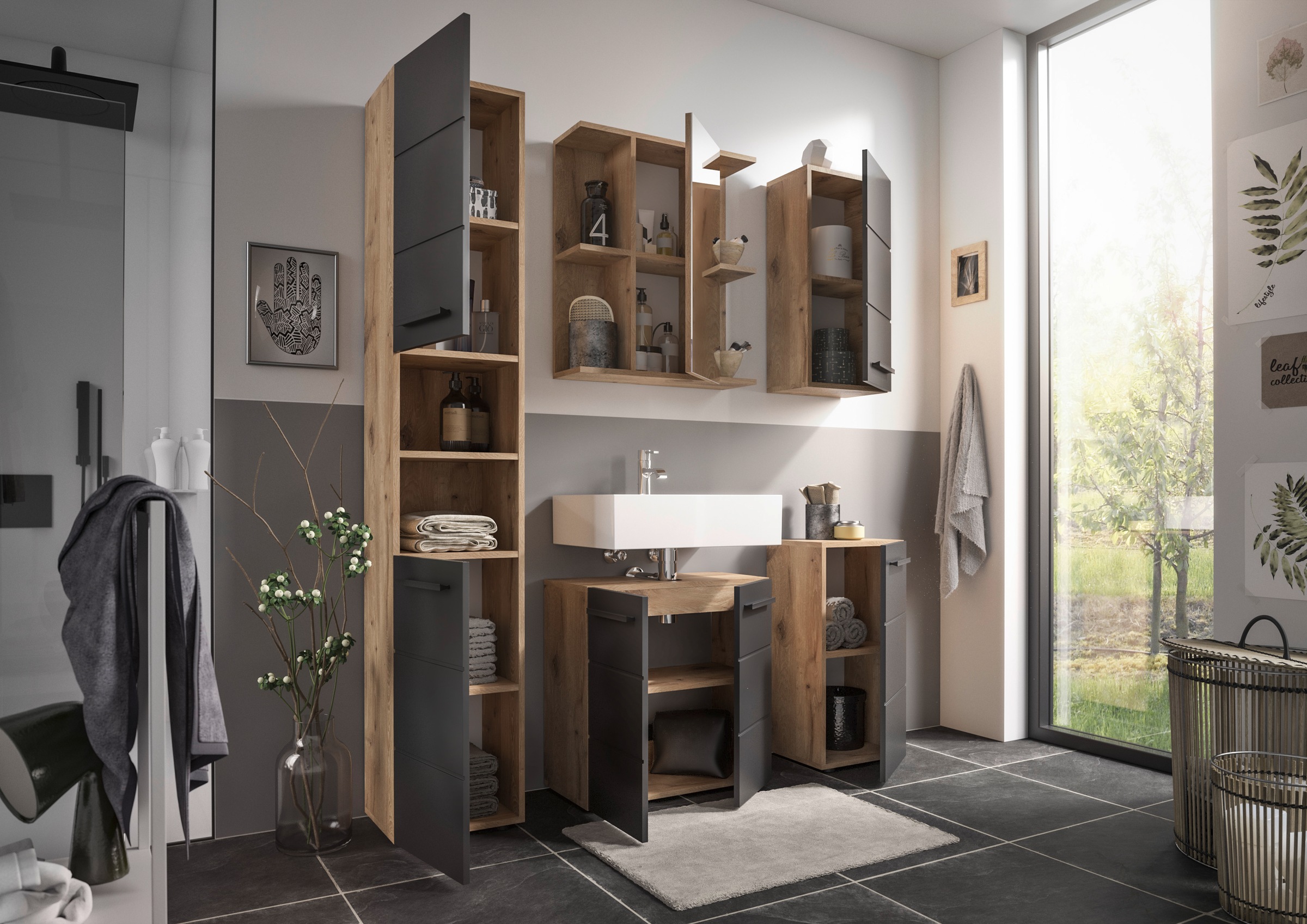 BASIC by Balculina Hängeschrank »Rom BxHxT 34x70x23 cm« 1 Stk. tlg. Breite 34cm, Kunststoffgriffe, Made in Europa