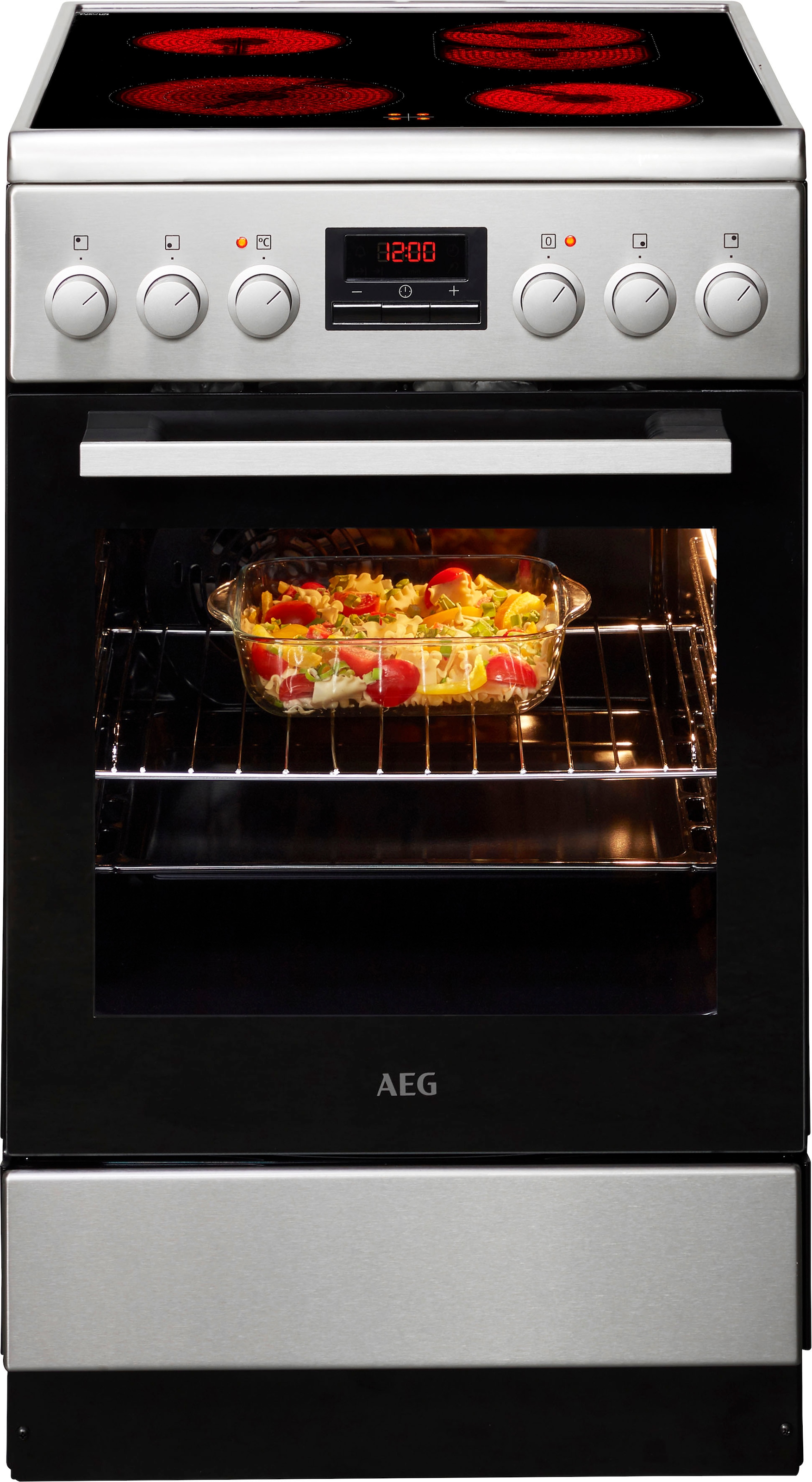 AEG Elektro-Standherd »CCB5442CBM«, mit FlexiRunners™ – Teilauszug (2 Paar), mit Glaskeramik-Kochfeld, Bräter- und Mehrkreiskochzone, 50 cm